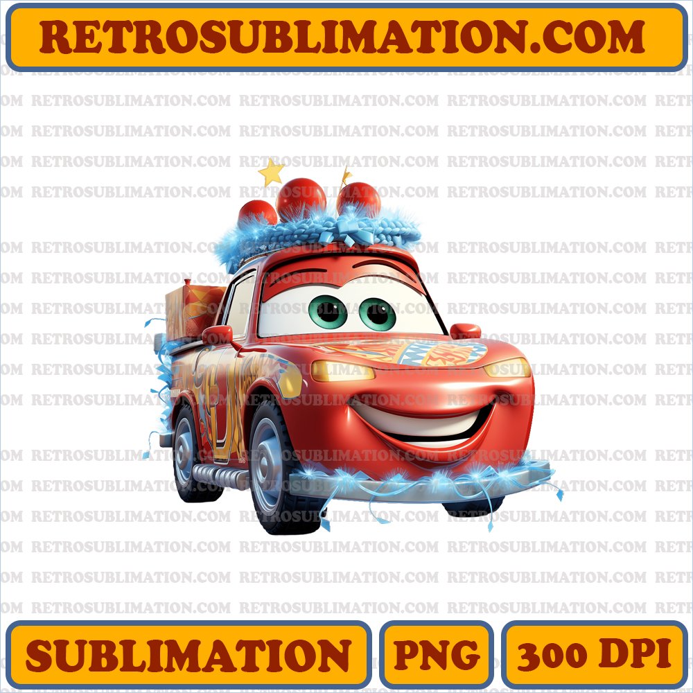 Christmas Lightning McQueen - Speedy Holiday Joy - PNG Sublimation Dig
