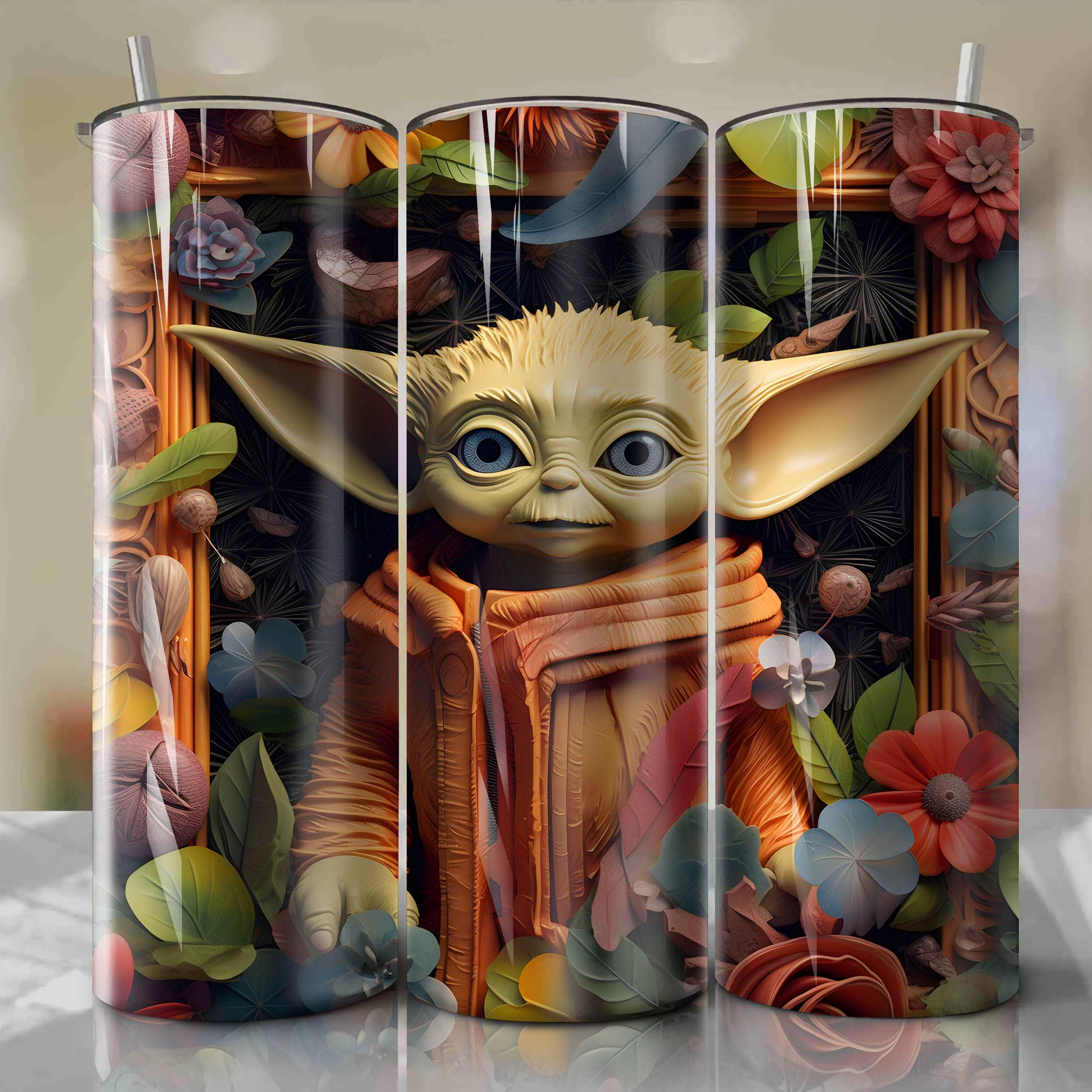 Baby Yoda Tumbler Cup 20oz Straight Skinny Wrap Sublimation Design