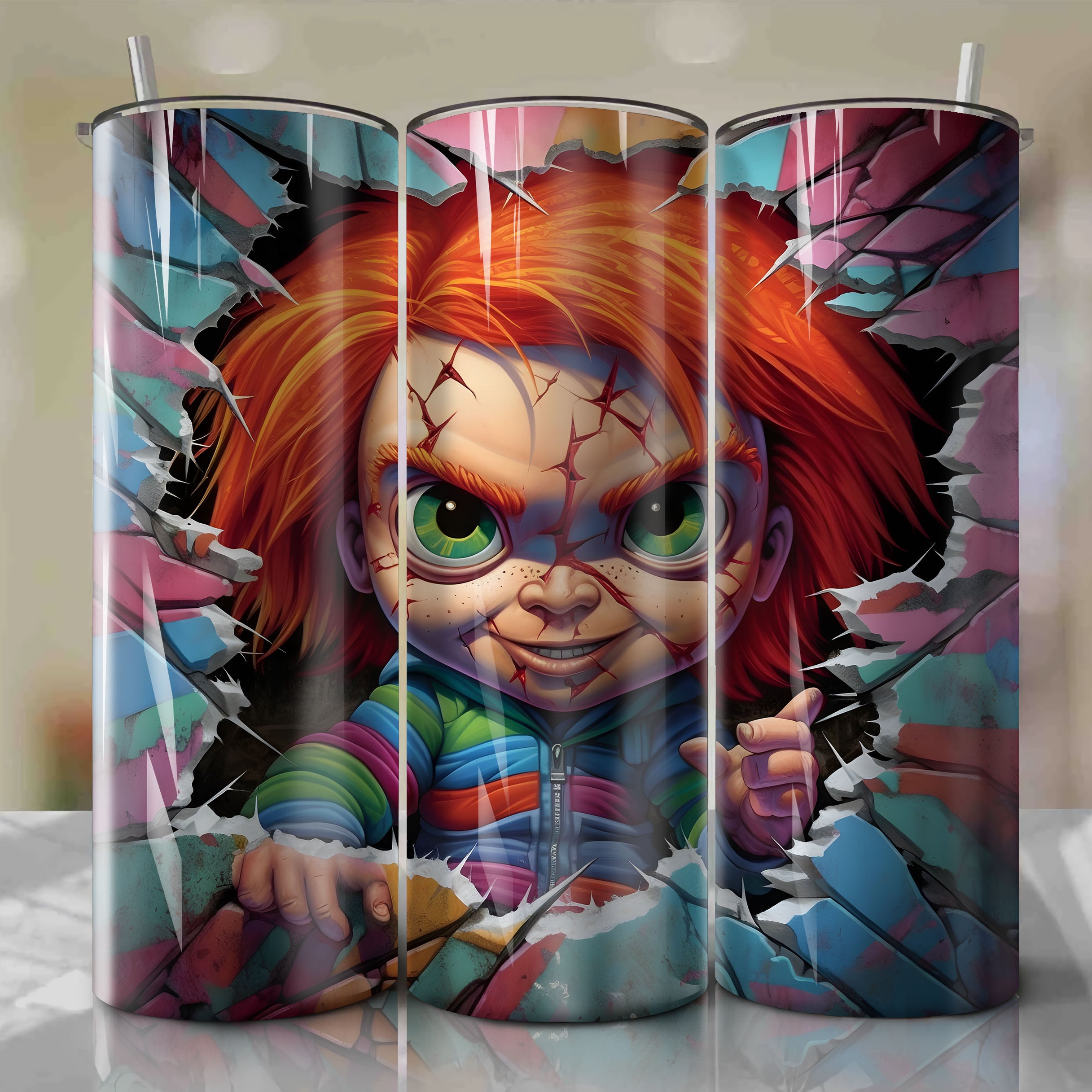 Chucky Wrap PNG Skinny Tumbler 20oz - Sublimation 3D Cracked