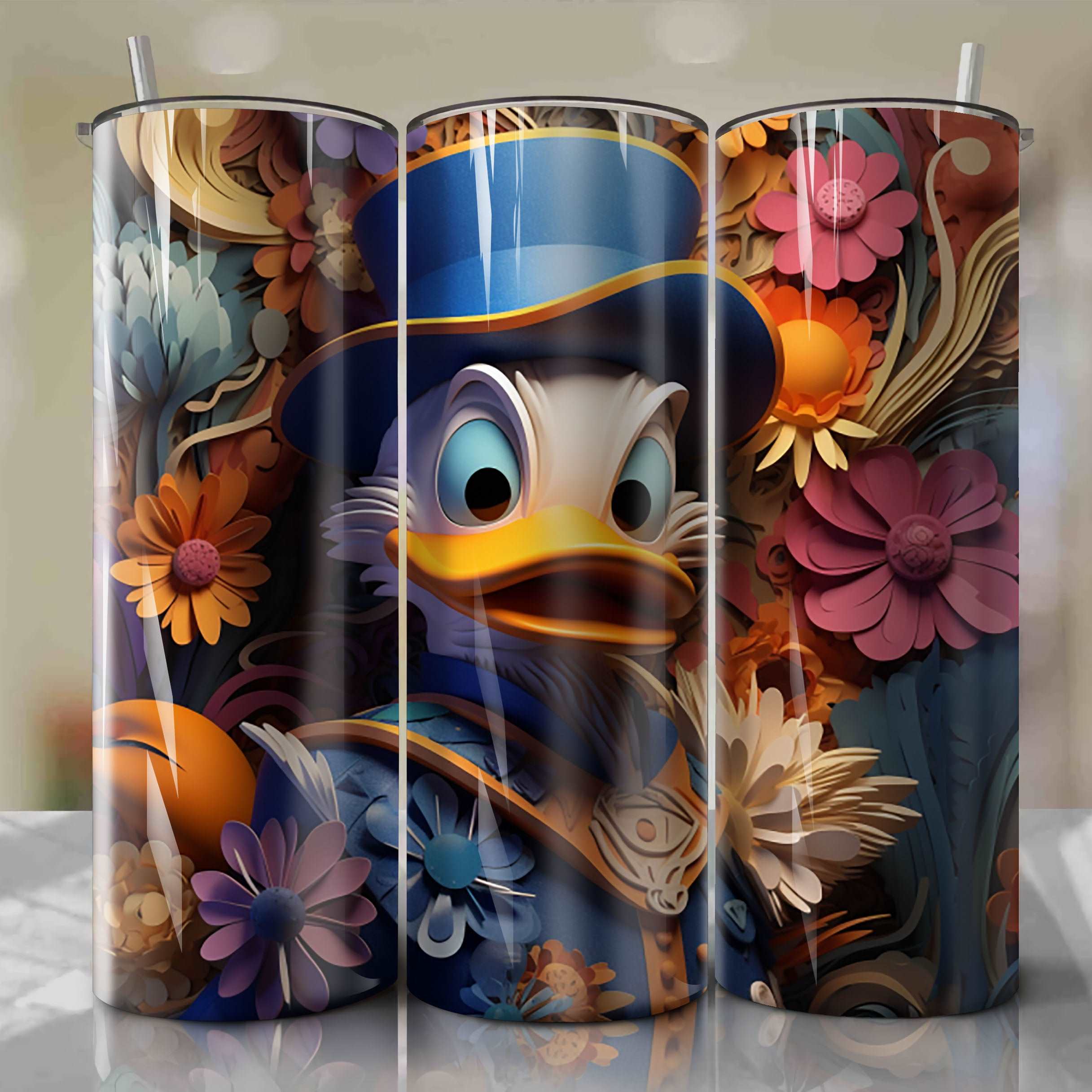 Donald Duck 3D Color 20oz Straight Skinny Tumbler Wrap, Disney Duck Tumbler  Cup Designs - Gecko