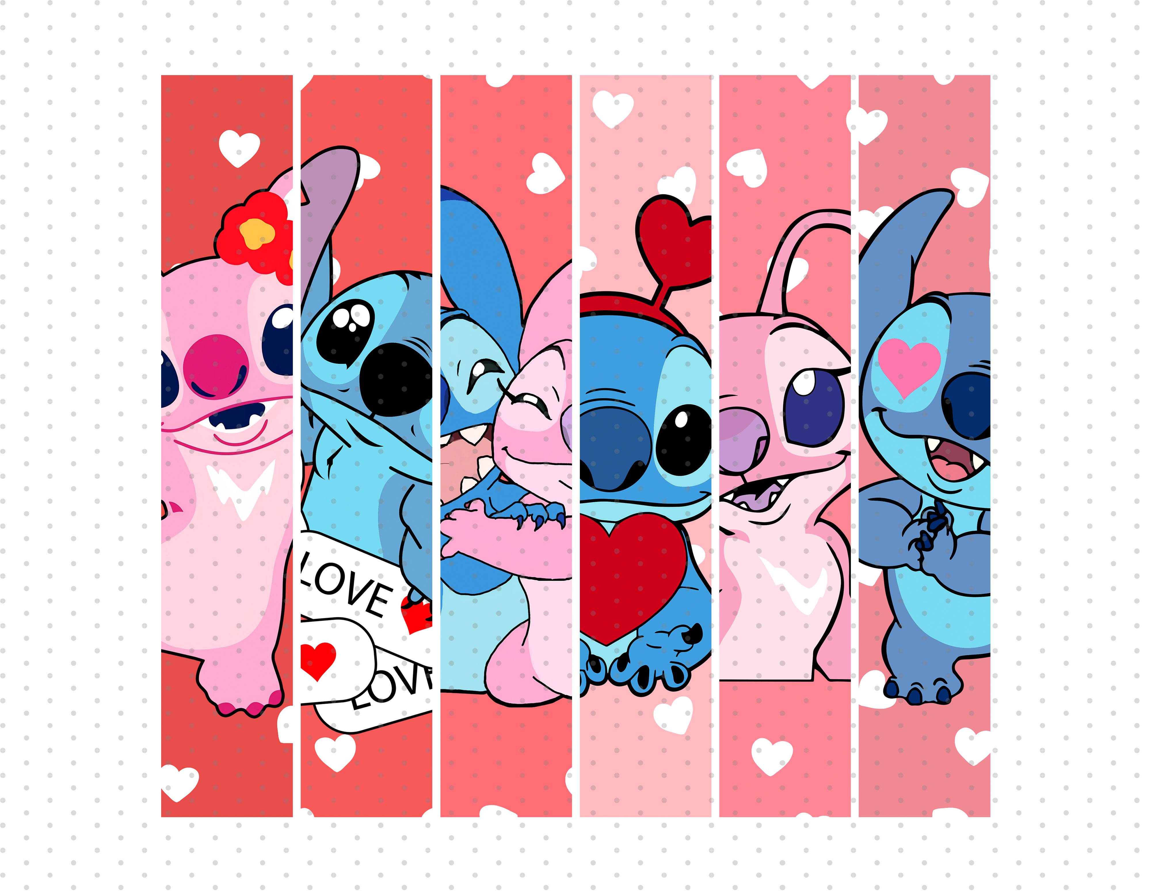 Valentine's Day Stitch and Angel PNG, Instant Download