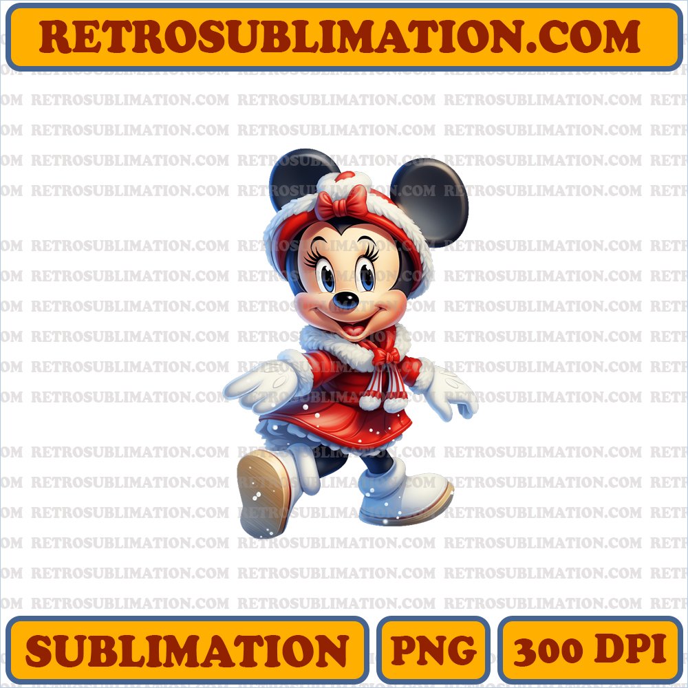 Christmas Minnie Mouse Skating - Fluffy Sweater - Sublimation PNG Digital Download
