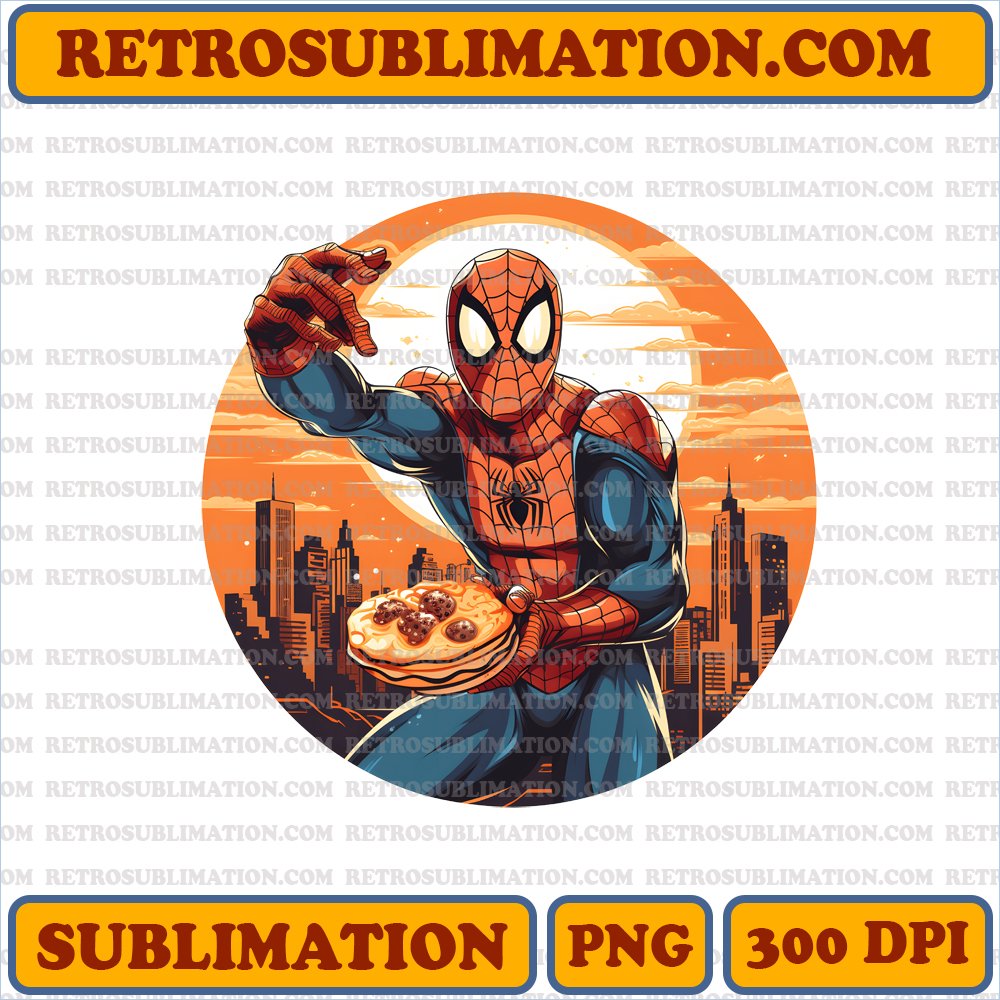 Spider-Man Swinging with Pumpkin Pie - Digital Download Sublimation PNG
