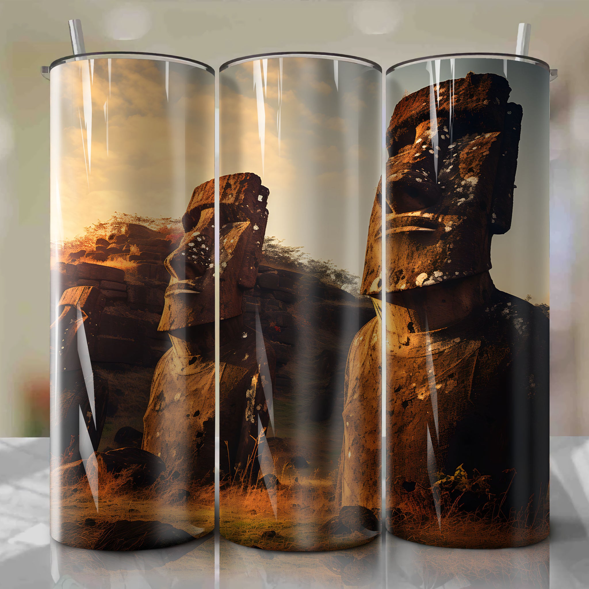 Autumn Dusk on Easter Island: Tumbler Wrap with Mixed Media Texture Emphasis
