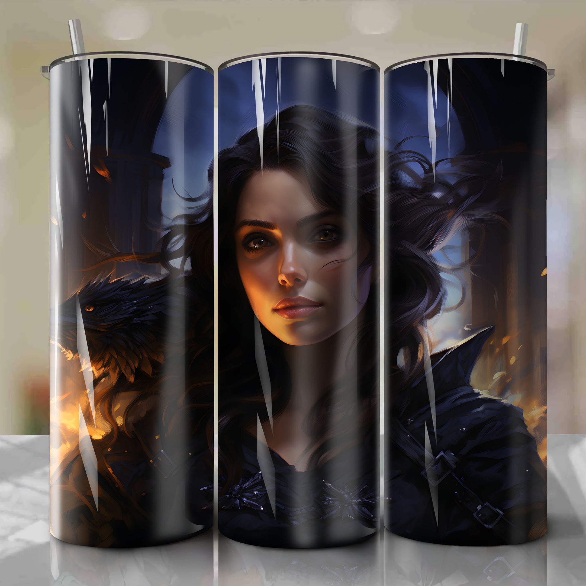 Powerful Sorceress Yennefer Unleashing Her Magic in Stunning 20 Oz Tumbler Wrap
