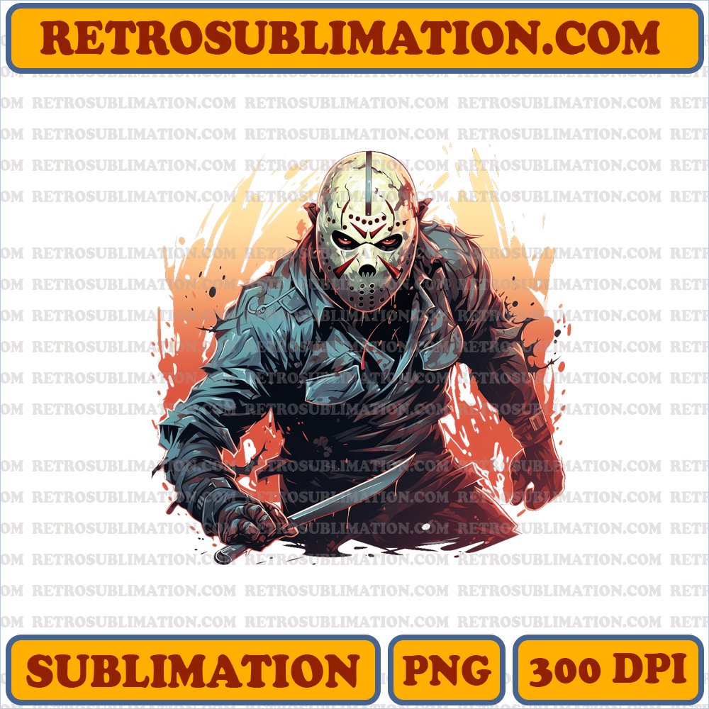 Jason Voorhees Hockey Mask - Brutal Killer - High Contrast Cartoon Sublimation PNG Digital Download
