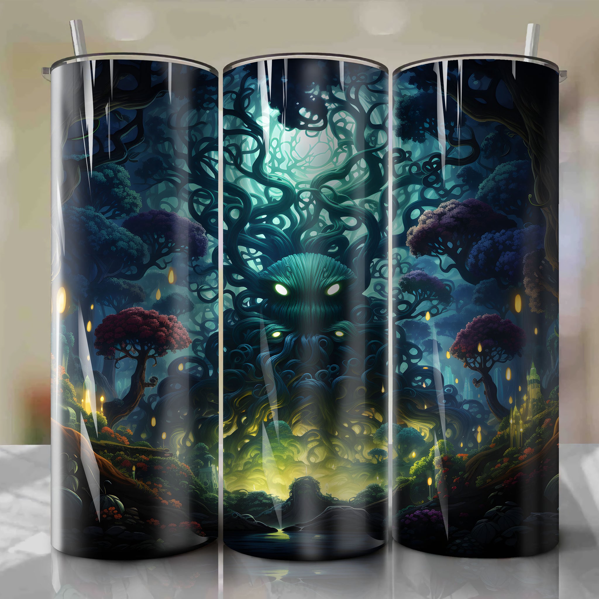20 Oz Tumbler Wrap - A Vibrant and Enigmatic Forest Design for your Beverage
