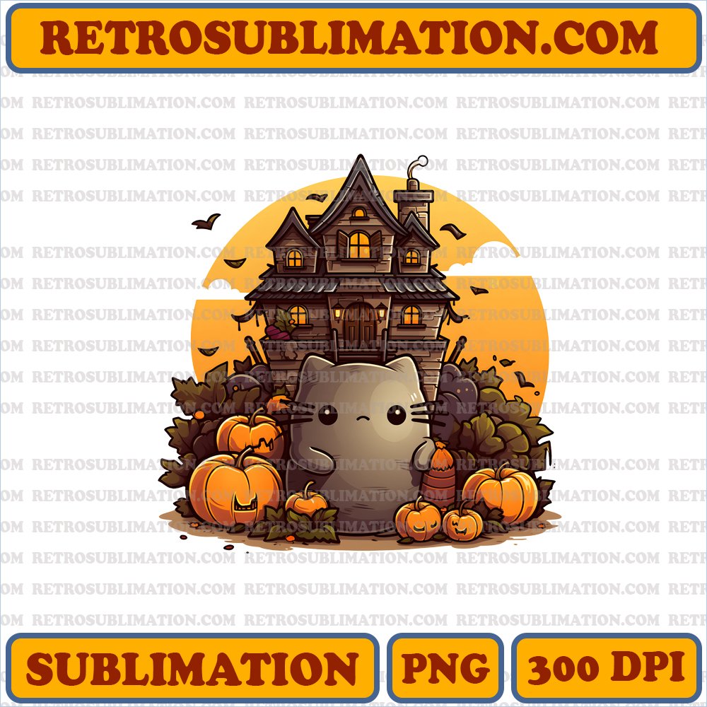 Pusheen's Haunted House Adventure - Halloween Digital Download - Sublimation PNG
