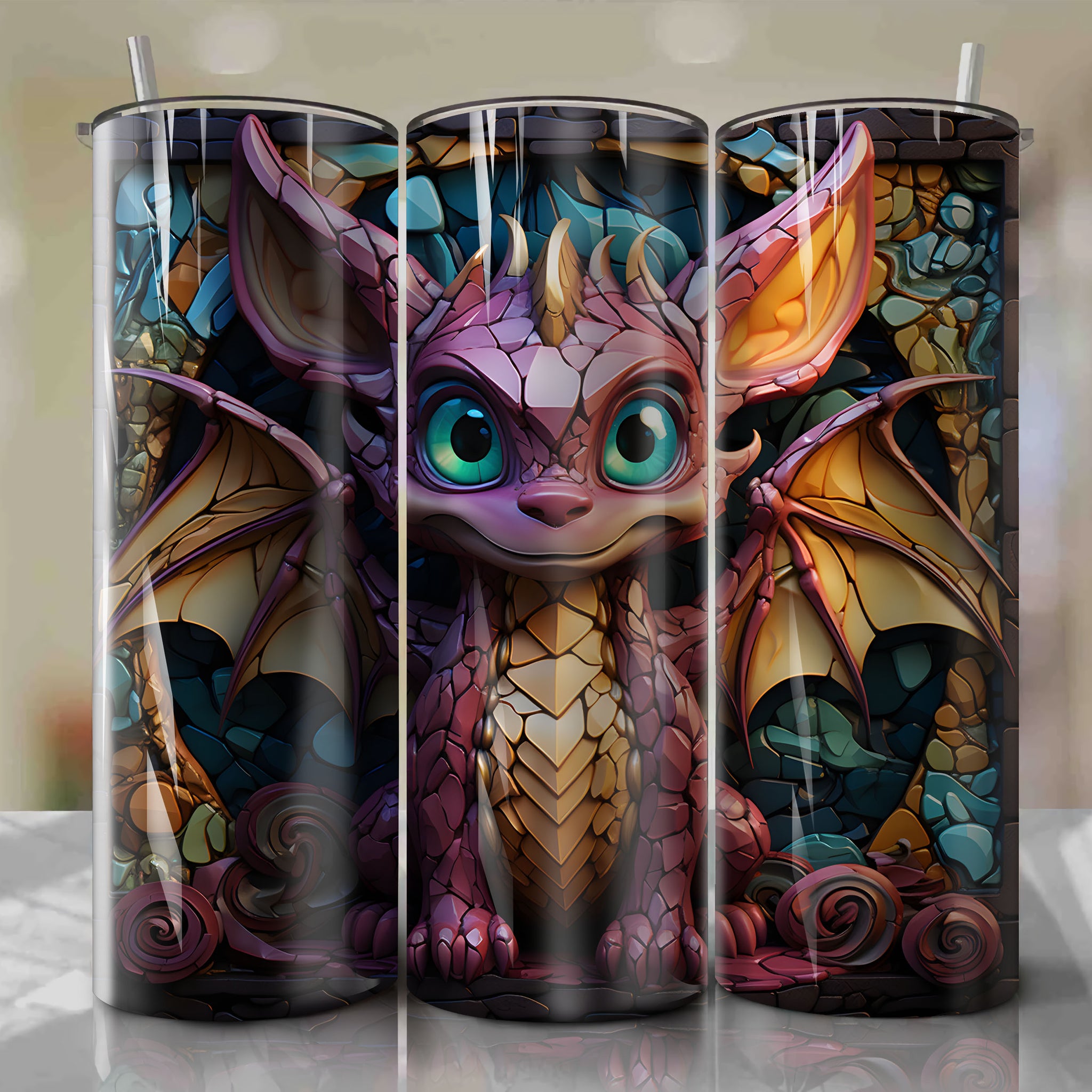 Spyro 20 Oz Tumbler Wrap - Playful Spyro the Dragon Illustration by Dan Mumford, Capturing the Colorful Magical World
