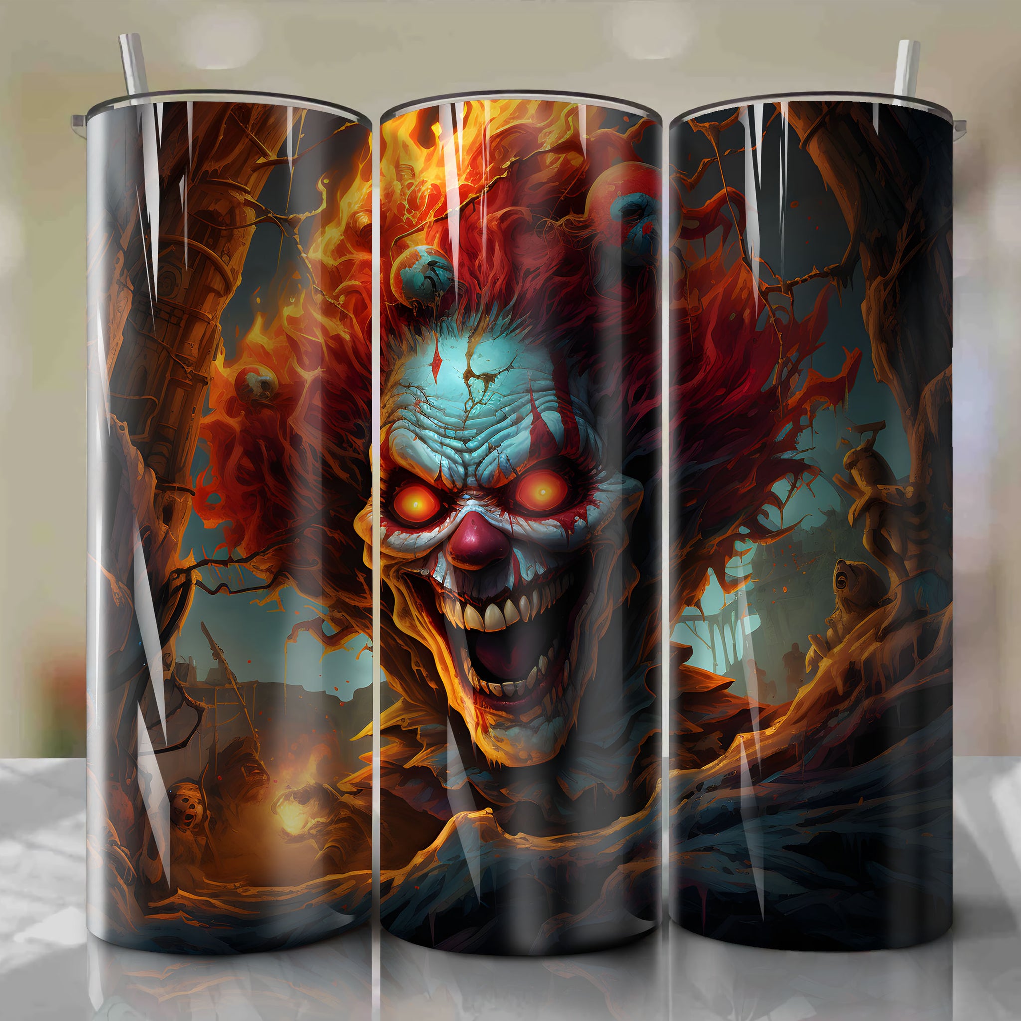 Sinister Clown Twisty - 20 Oz Tumbler Wrap for a Spooky Halloween Carnival
