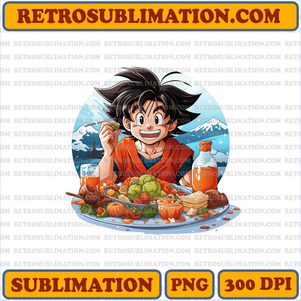 Christmas Son Goku - Sharing a Meal with Friends - High-Quality Sublimation PNG Digital Download
