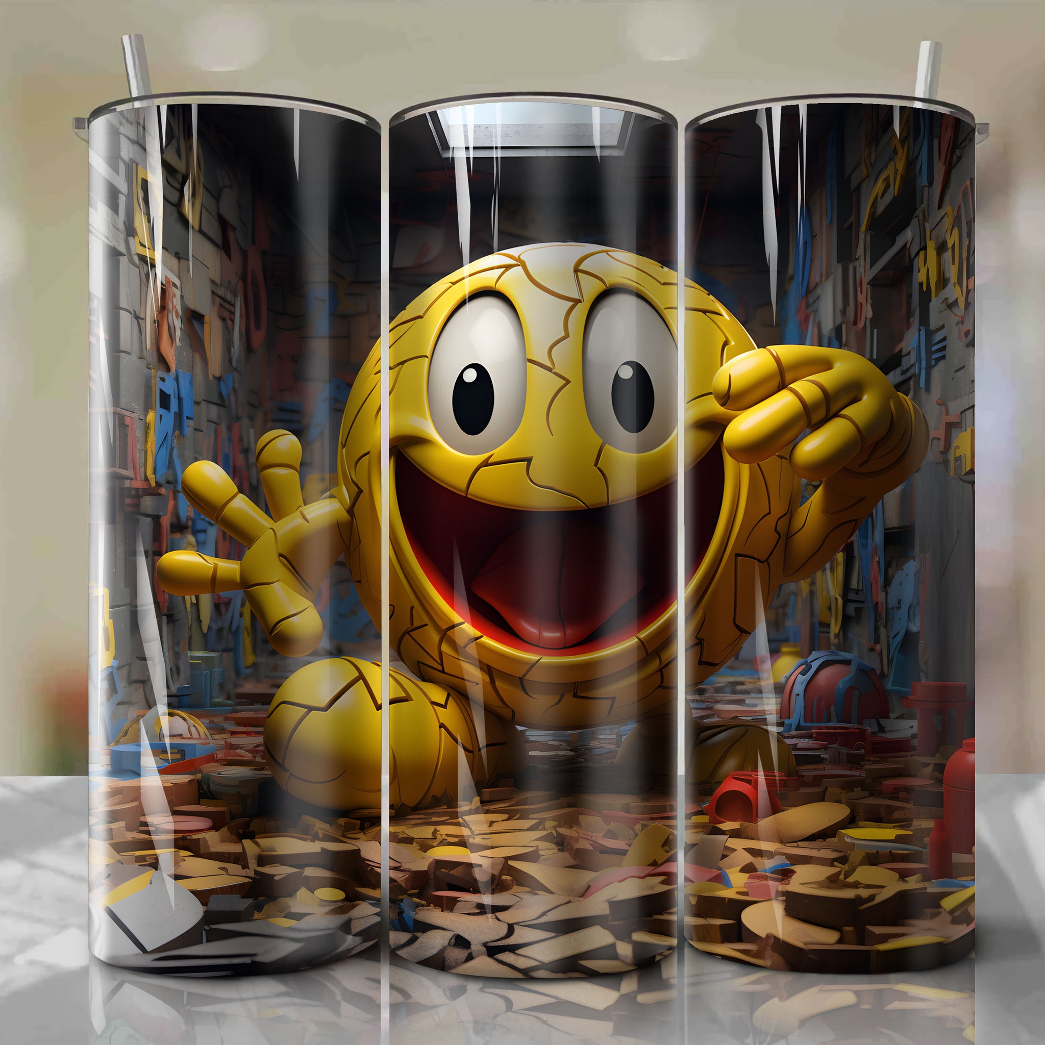 Fun and Vibrant Pac-Man 20 Oz Tumbler Wrap – A Creative 3D Design of the Cheery Hero
