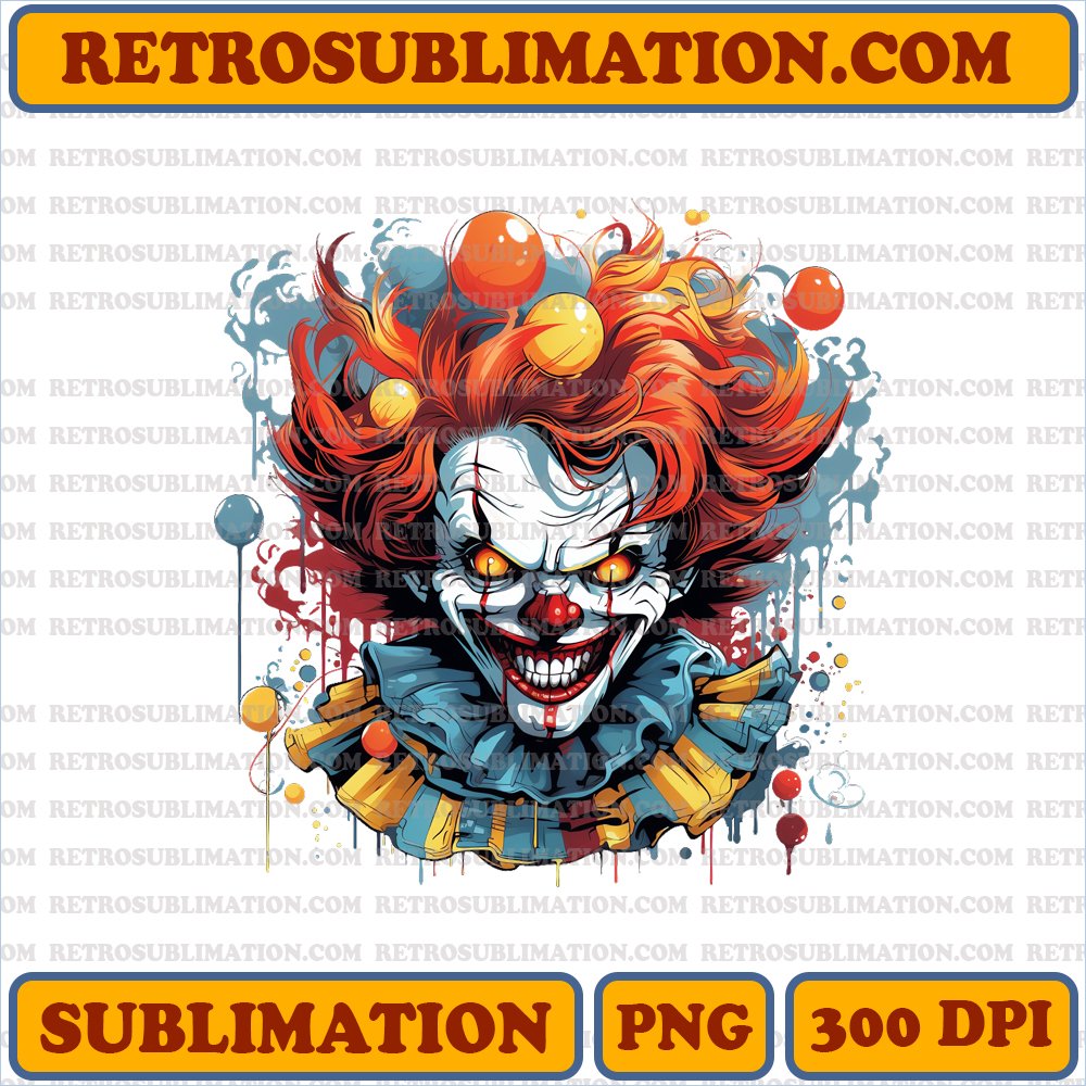Pennywise Clown - Sinister Horror - High Contrast Sublimation PNG
