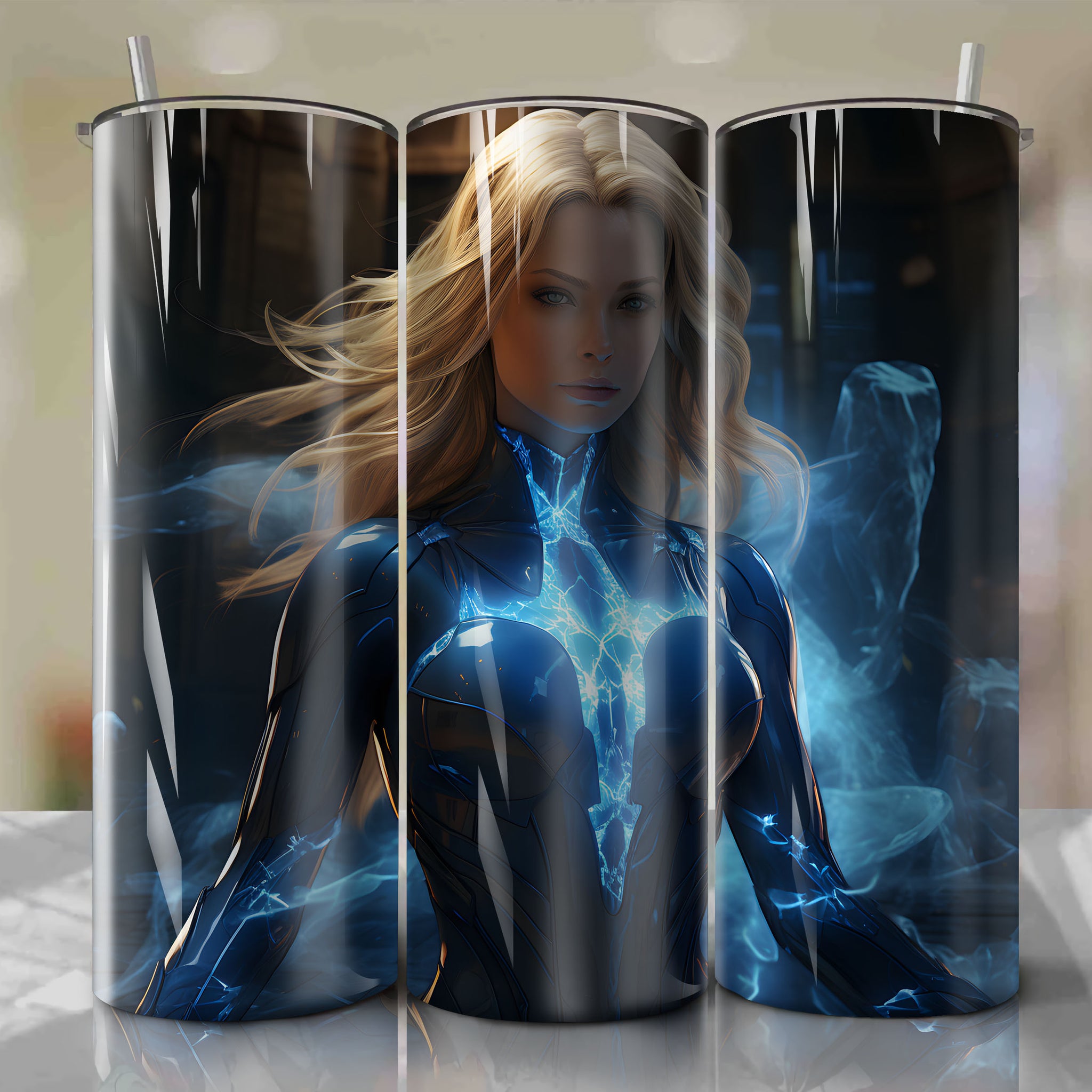 20 Oz Tumbler Wrap - Invisible Woman's Grace and Protective Strength in Stunning Artwork
