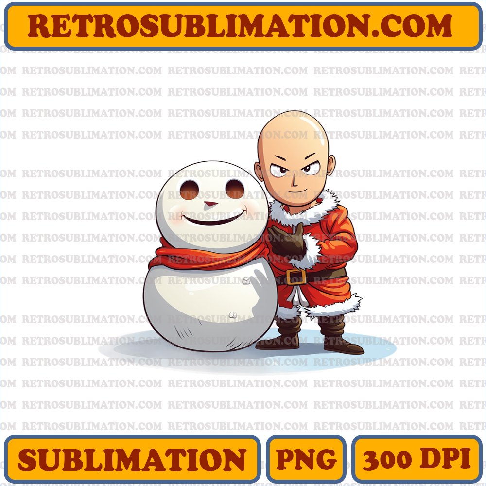 Christmas Saitama - One Punch Man - Nonchalant Snowman Smash PNG Digital Download
