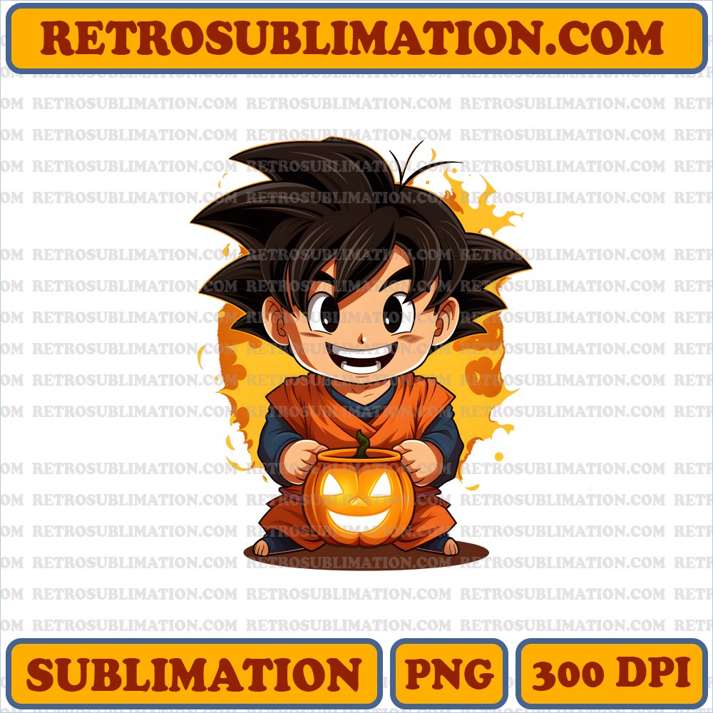 Mischievous Chibi Son Goku Pumpkin Lantern PNG Digital Download
