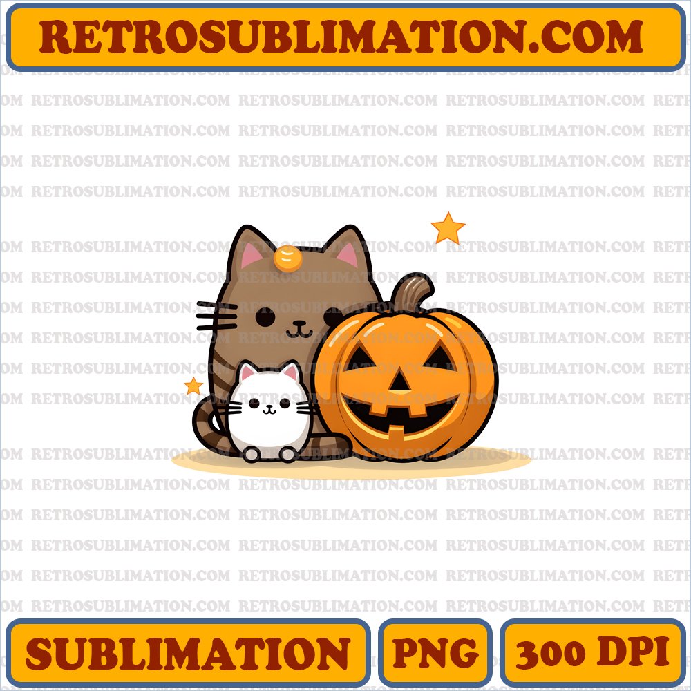 Spooky Pusheen - Cuddling Pumpkin PNG Digital Download
