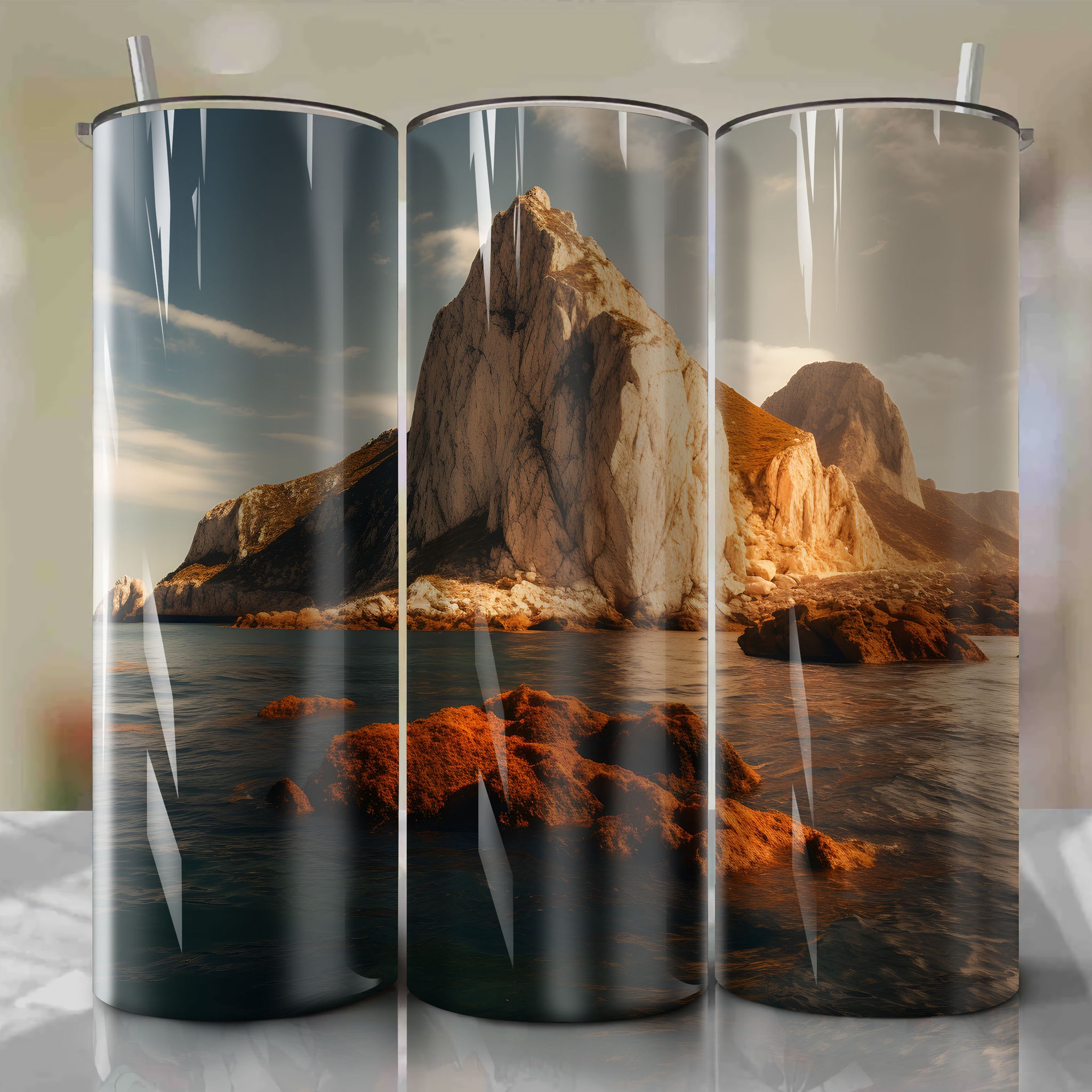 Capturing the Golden Hour at The Rock of Gibraltar: A Stunning Tumbler Wrap
