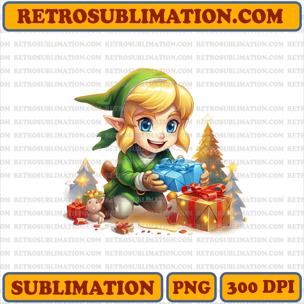 Christmas Link Opening Presents - Zelda Cartoon PNG Digital Download - No Watermark
