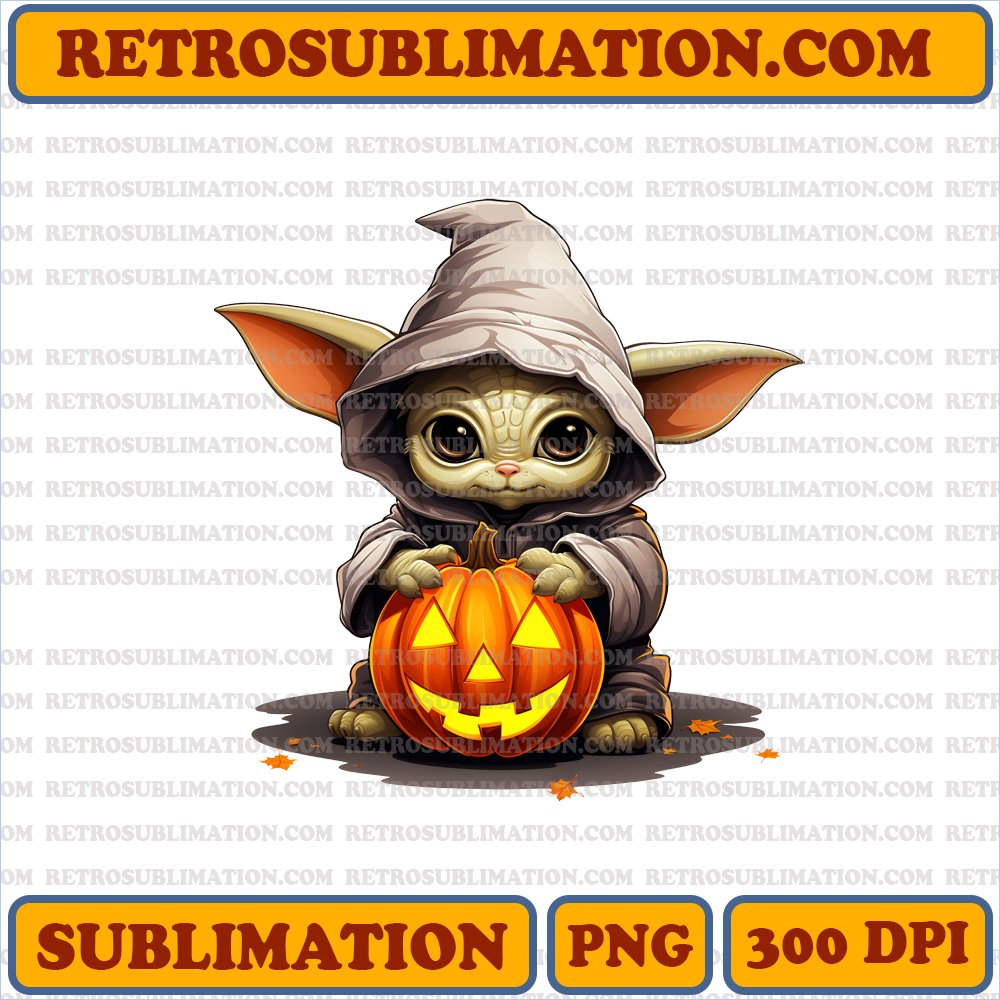 Adorable Baby Yoda Halloween Digital Download - Curious Jack-o-Lantern Touch - Unique Sublimation PNG
