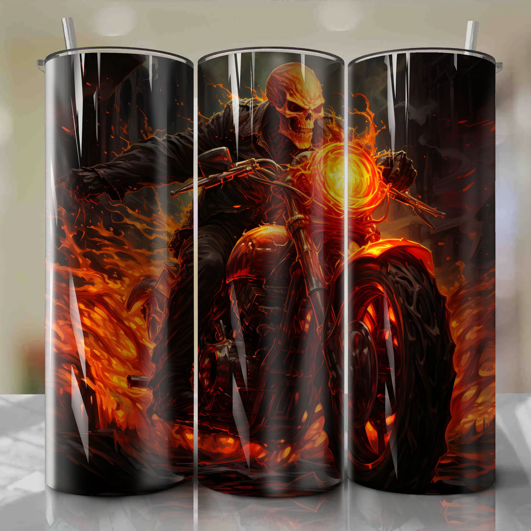 20 Oz Tumbler Wrap - Ghost Rider Flame Design for a Fiery and Stylish Look
