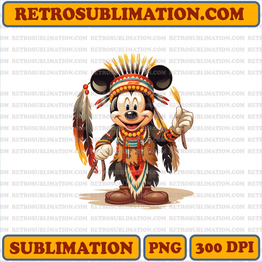 Cheerful Mickey Mouse Thanksgiving Digital Download - Native American Inspired - Unique - Sublimation PNG File
