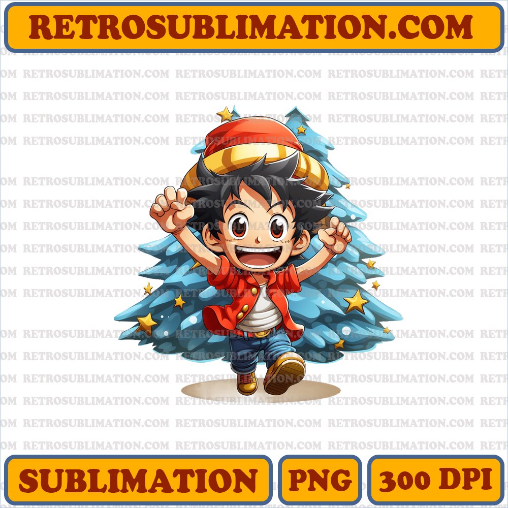 Christmas Luffy - One Piece - Festive Sublimation PNG Digital Download
