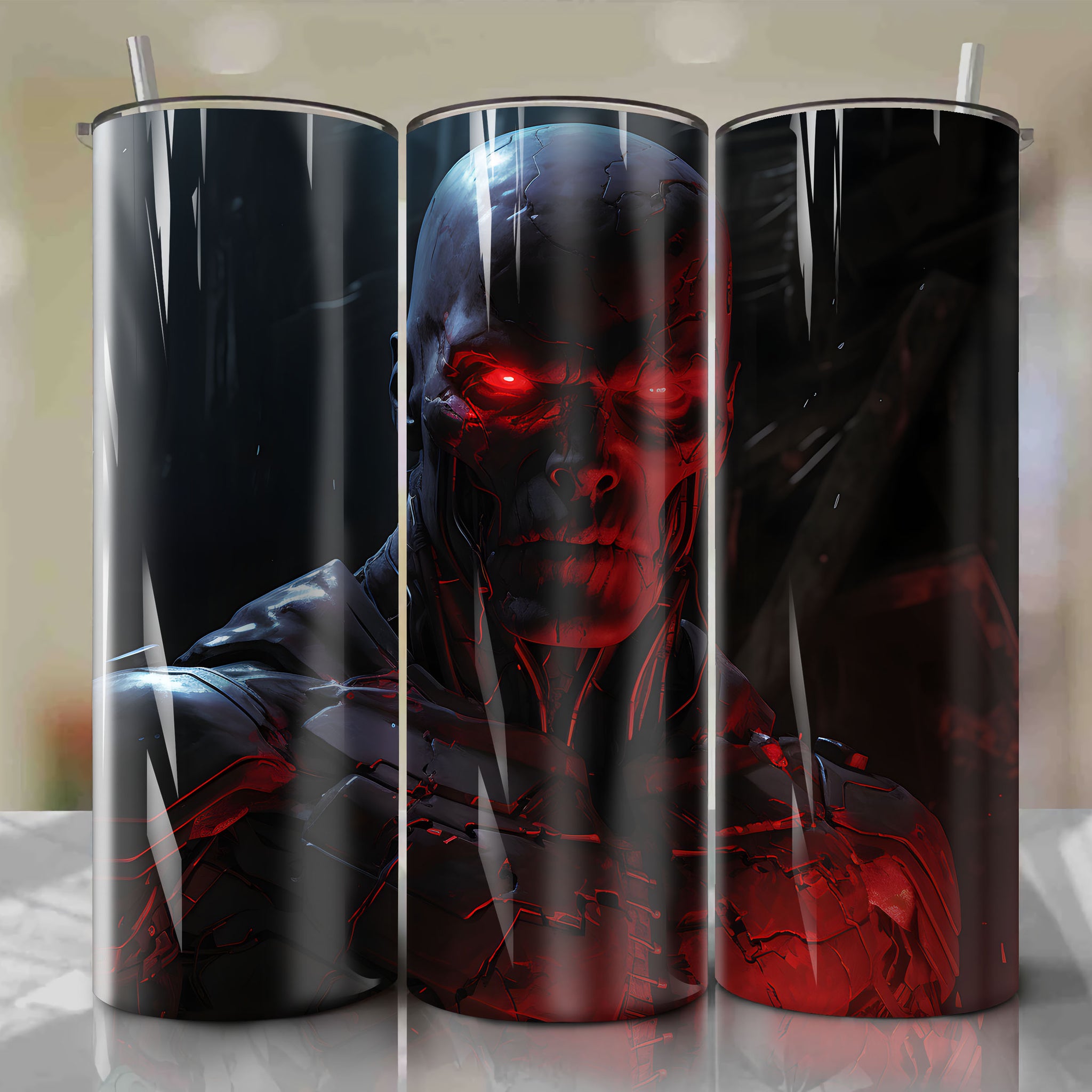 20 oz Tumbler Wrap - Dark and Sinister Fortress Design for Red Skull Fans
