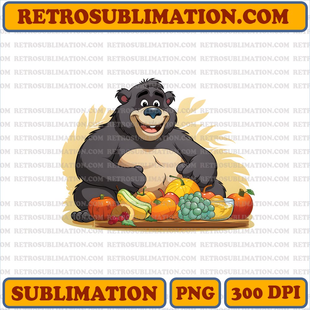 Thanksgiving Feast with Baloo - Jungle-inspired Bootleg Style PNG Digital Download
