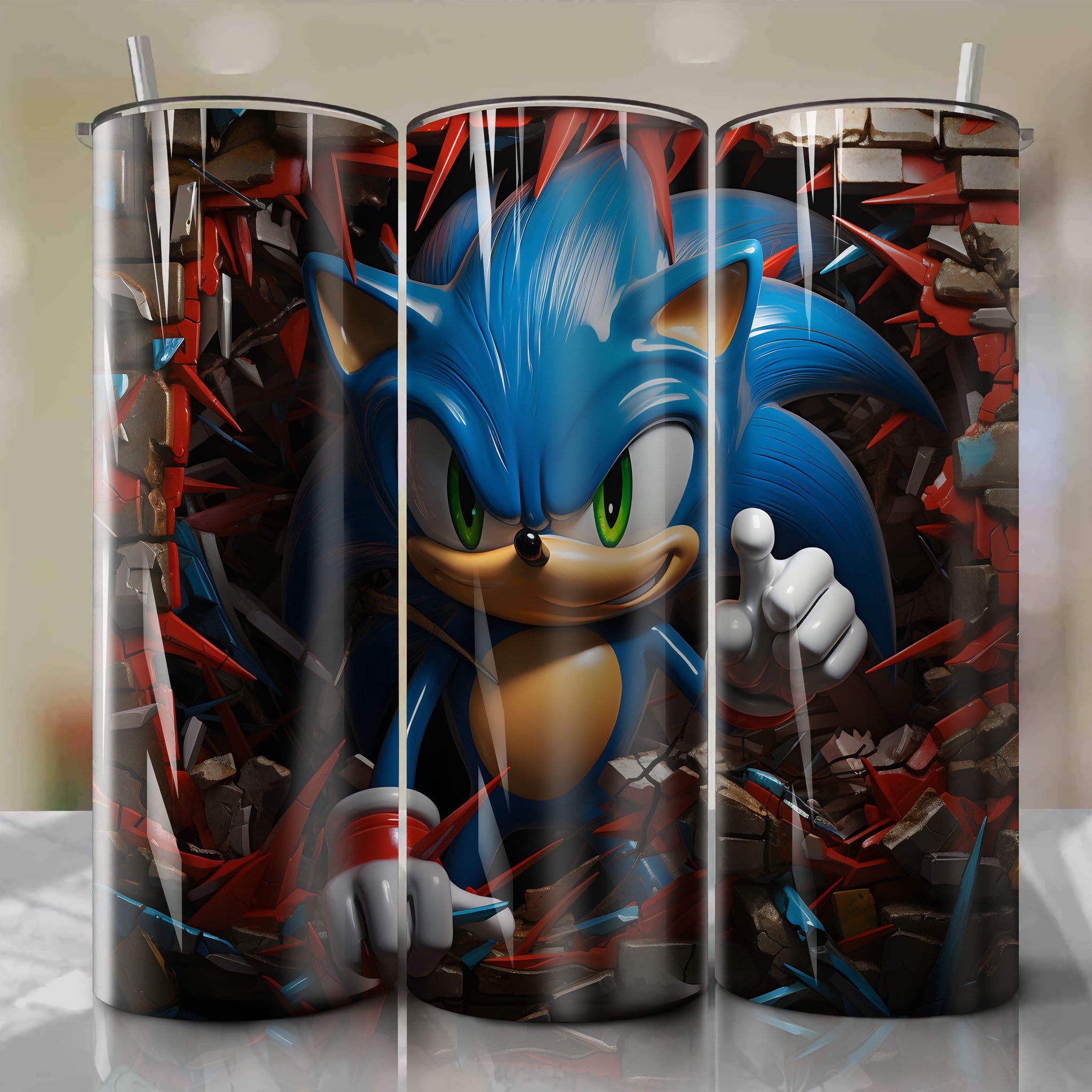 Vibrant 20 Oz Tumbler Wrap inspired by Sonic the Hedgehog | Eye-catching 3D Design
