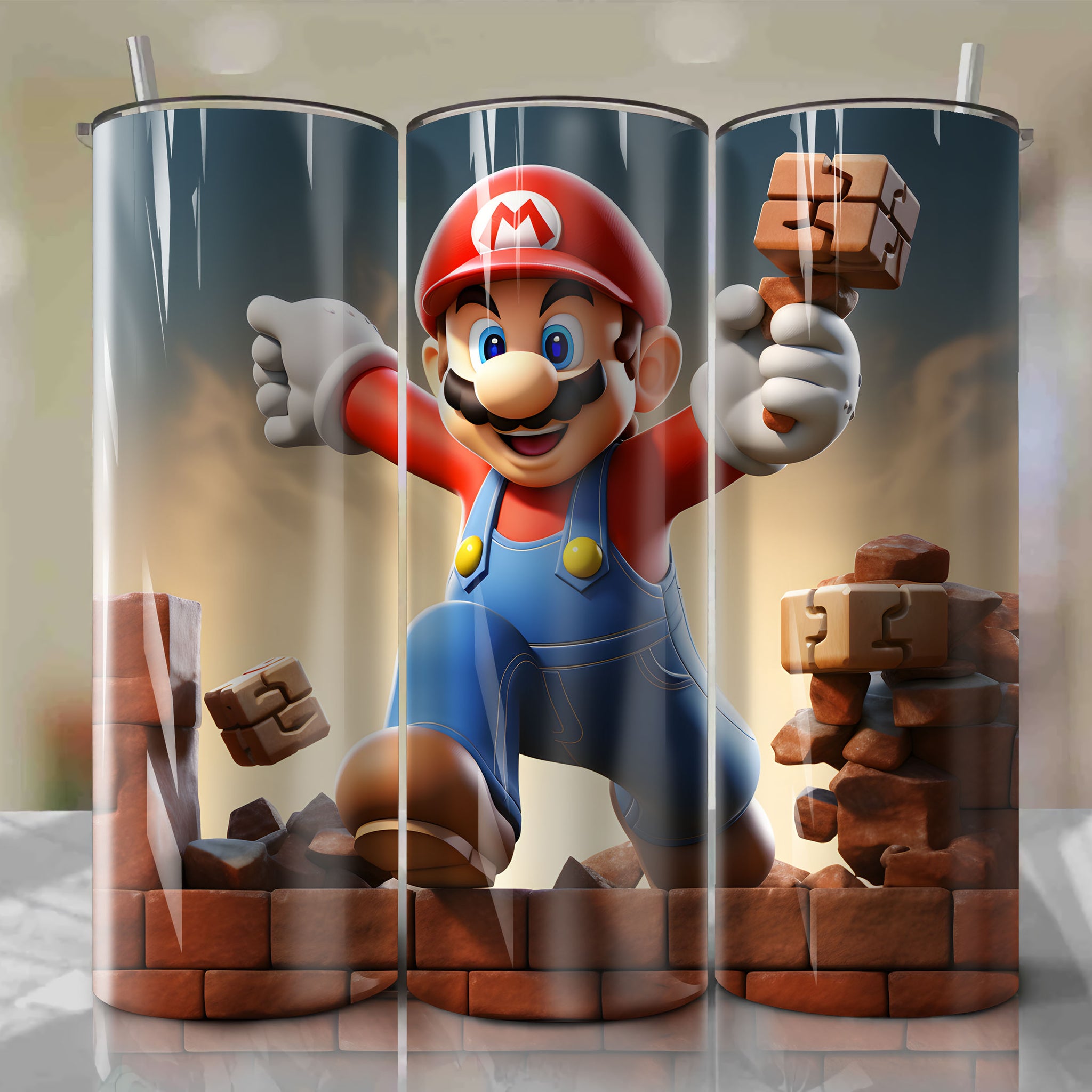 20 Oz Tumbler Wrap featuring Super Mario Bros' Retro Pixel Art Design
