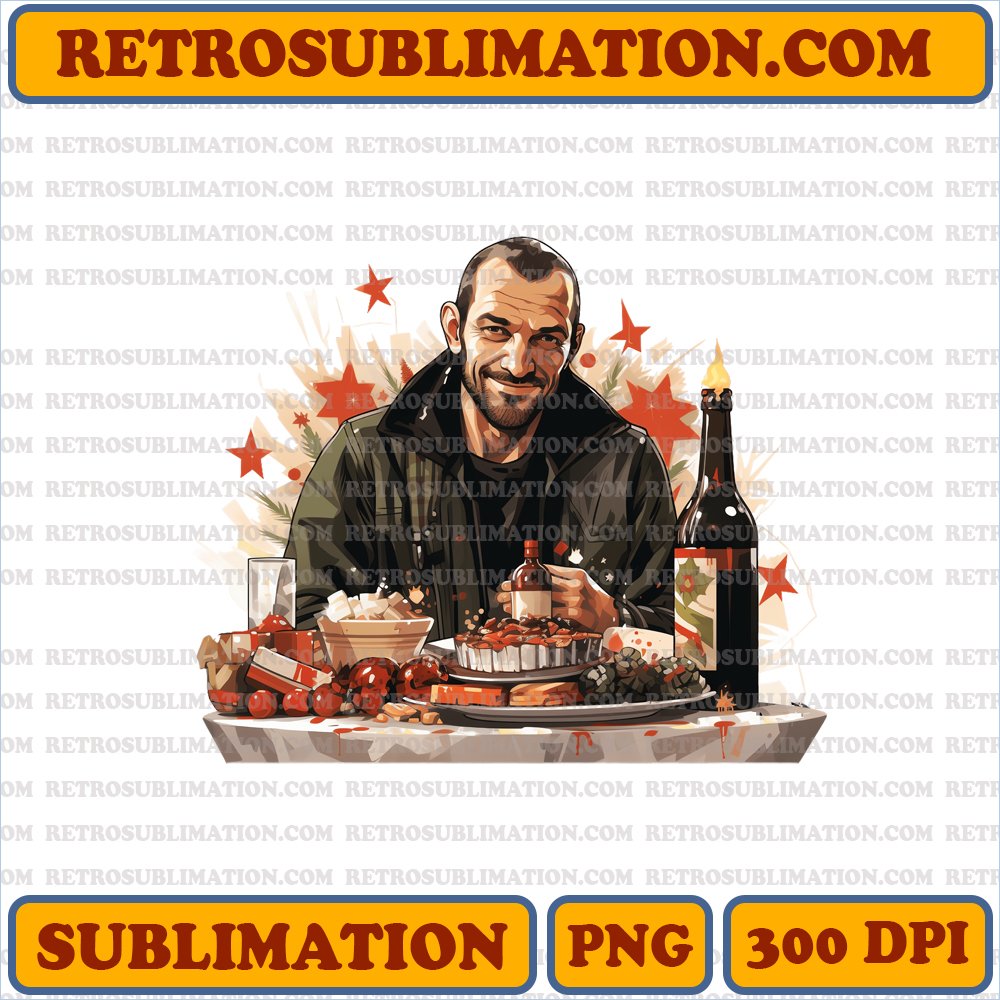 Christmas Niko Bellic - Peaceful Dinner - Unique Cartoon Sublimation PNG Download
