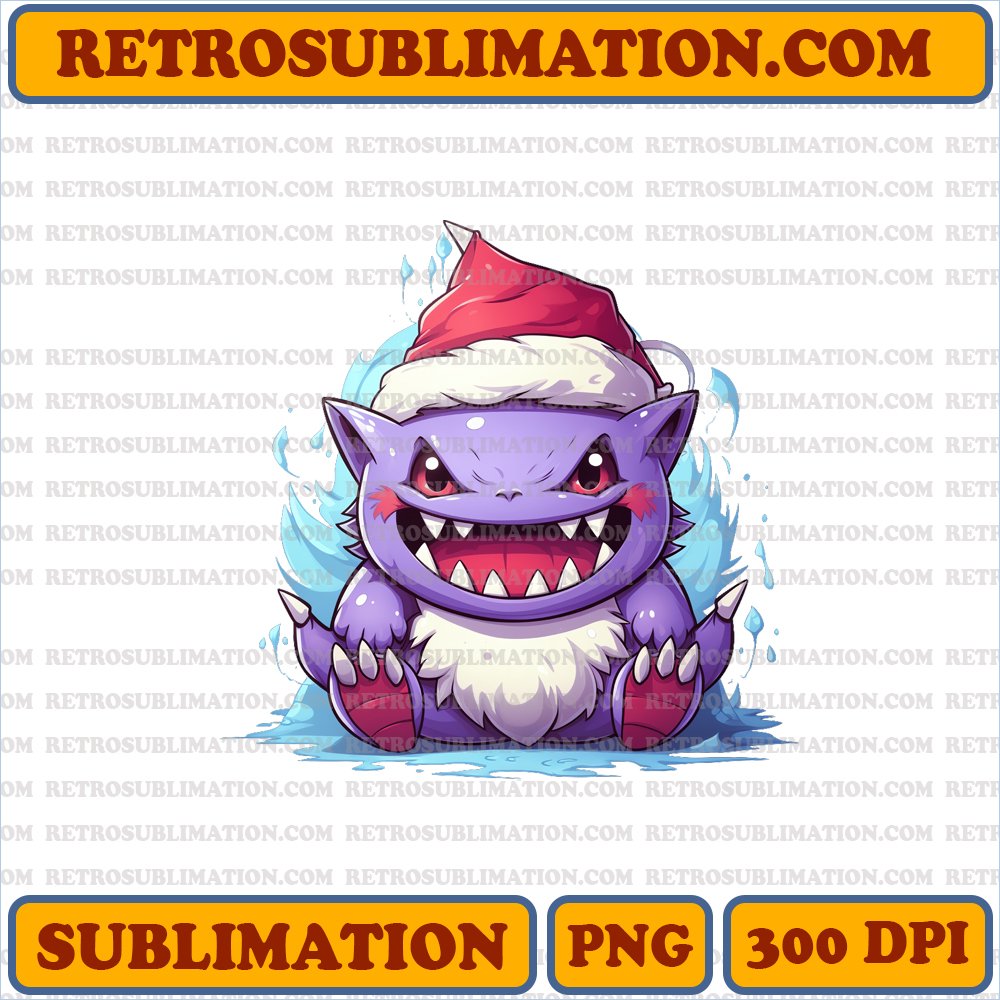 Gengar Ghostly Santa Hat - Mischievous Cartoon Sublimation PNG
