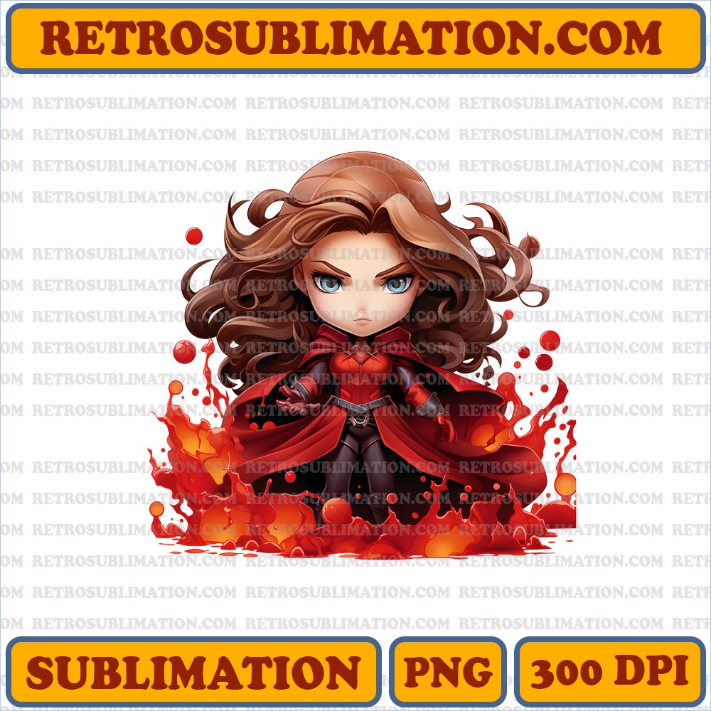 Fierce Scarlet Witch Chibi - Digital PNG Download with Exaggerated Red Magic
