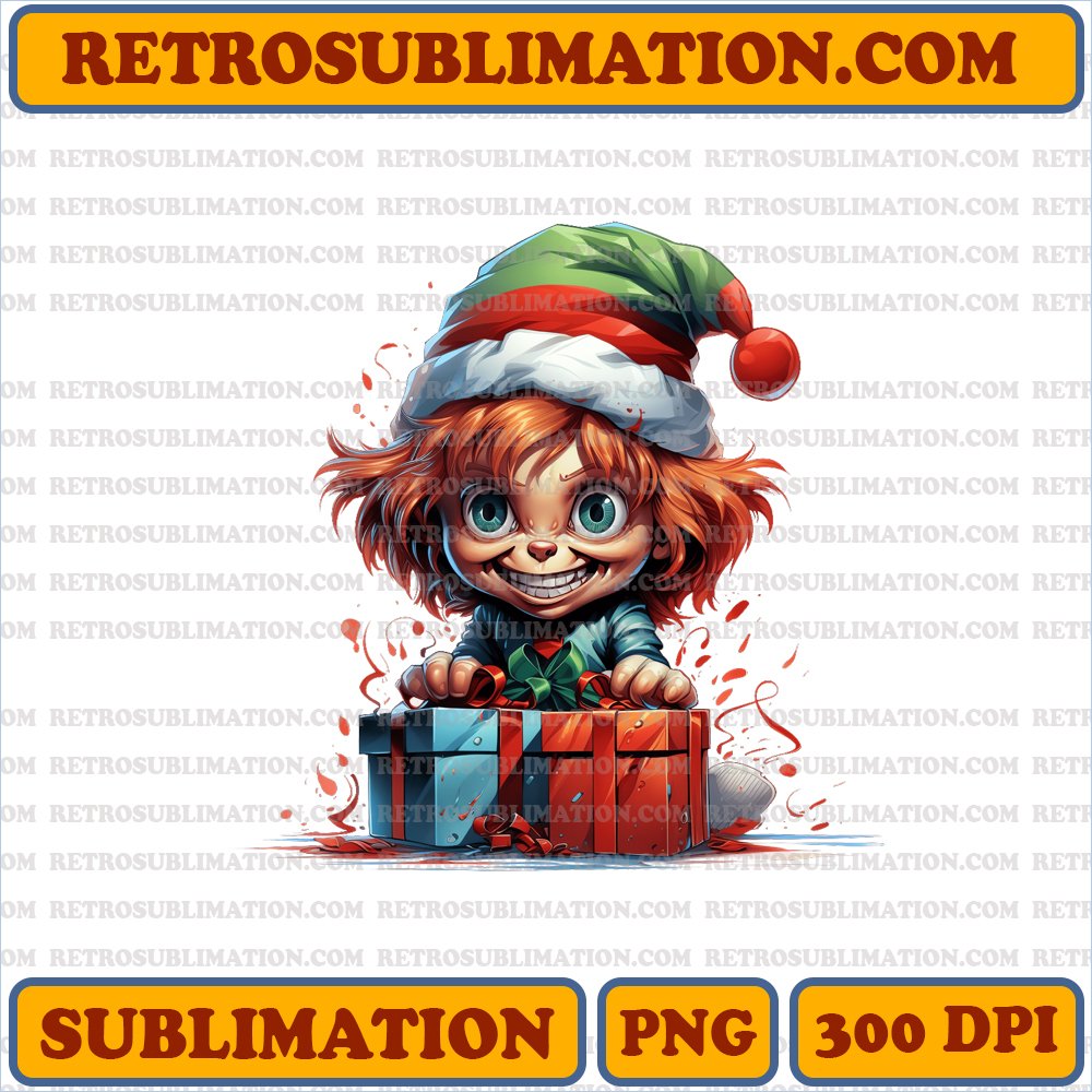 Christmas Chucky Gift Box Surprise - Festive Cartoon PNG Digital Download
