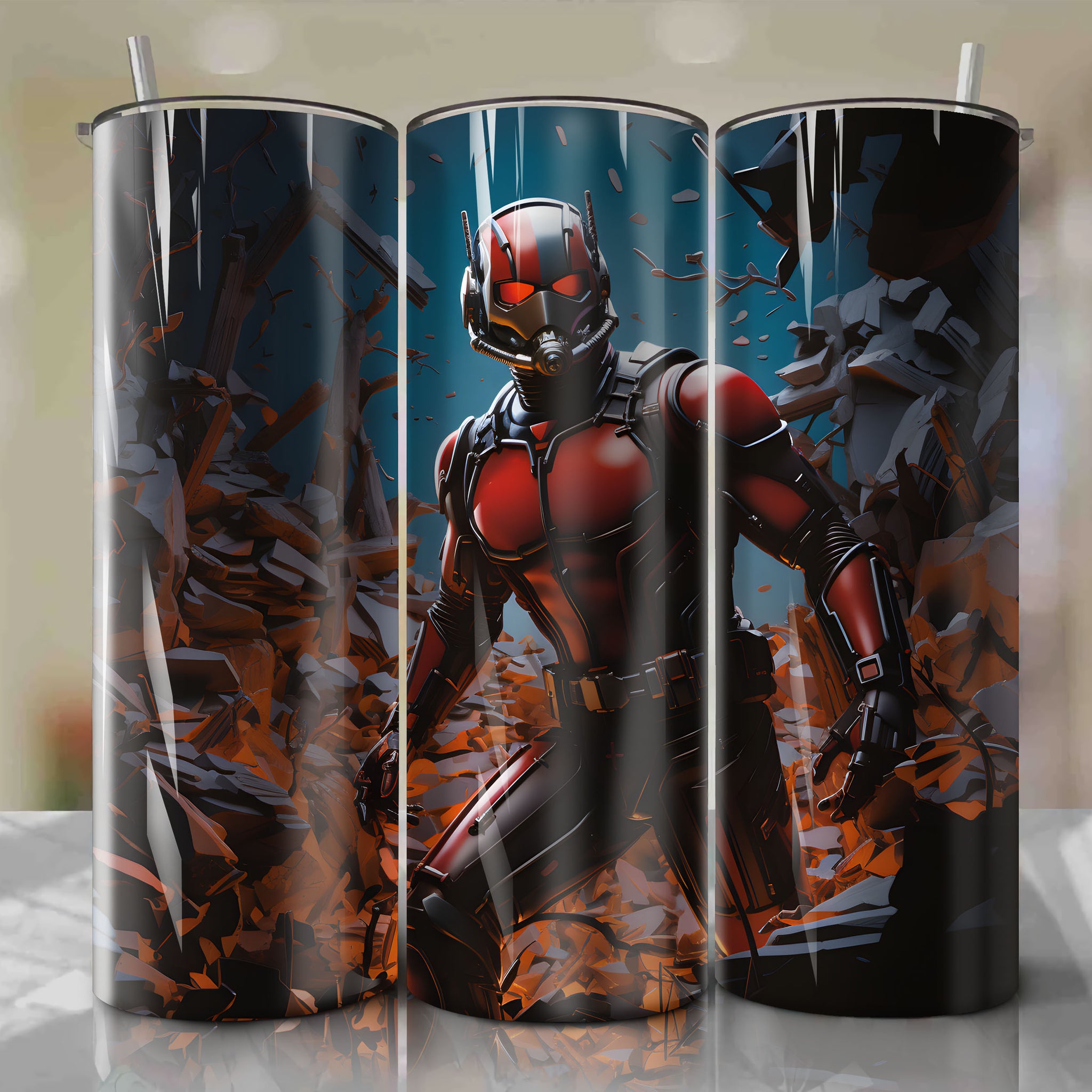20 Oz Tumbler Wrap - Ant-Man emerges from an ant hill, capturing the marvel of scaling in stunning comic book art
