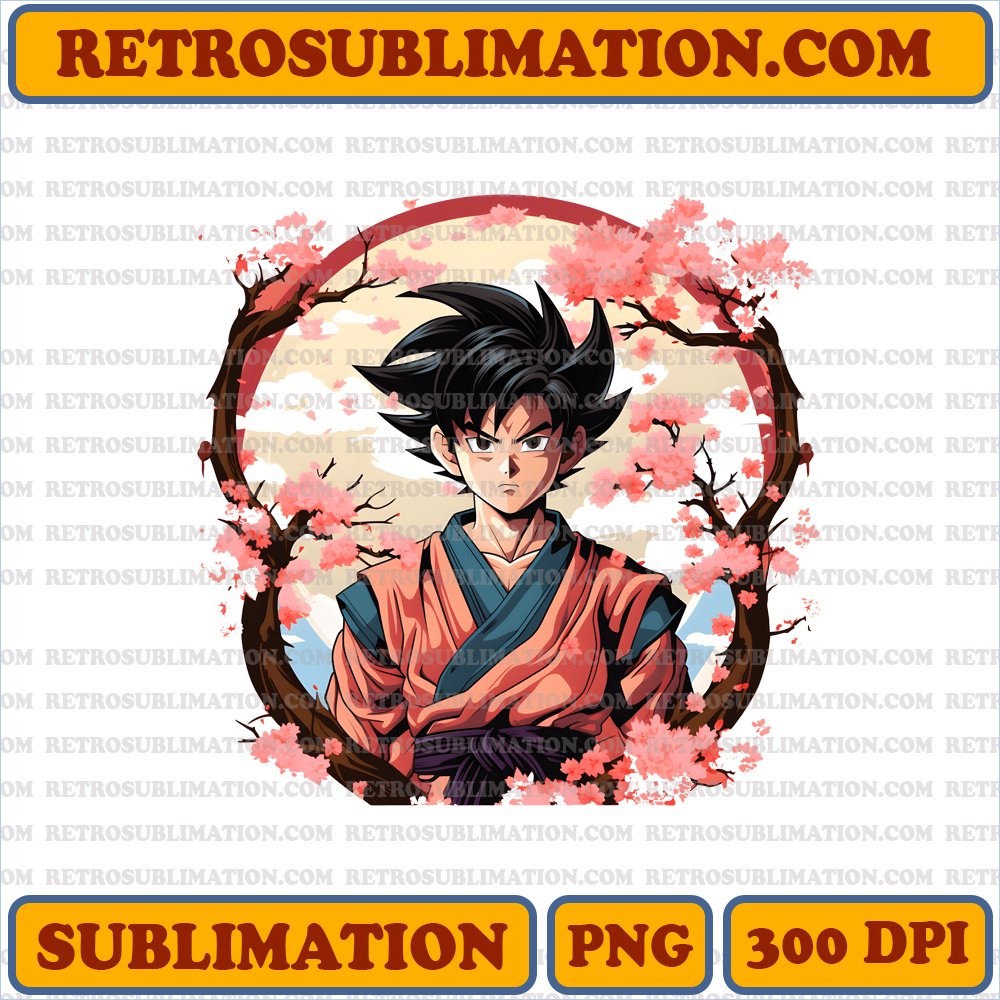 Determined Goku Under Cherry Blossom Tree - PNG Digital Download - Sublimation Art - Unique Dragon Ball Bootleg Style
