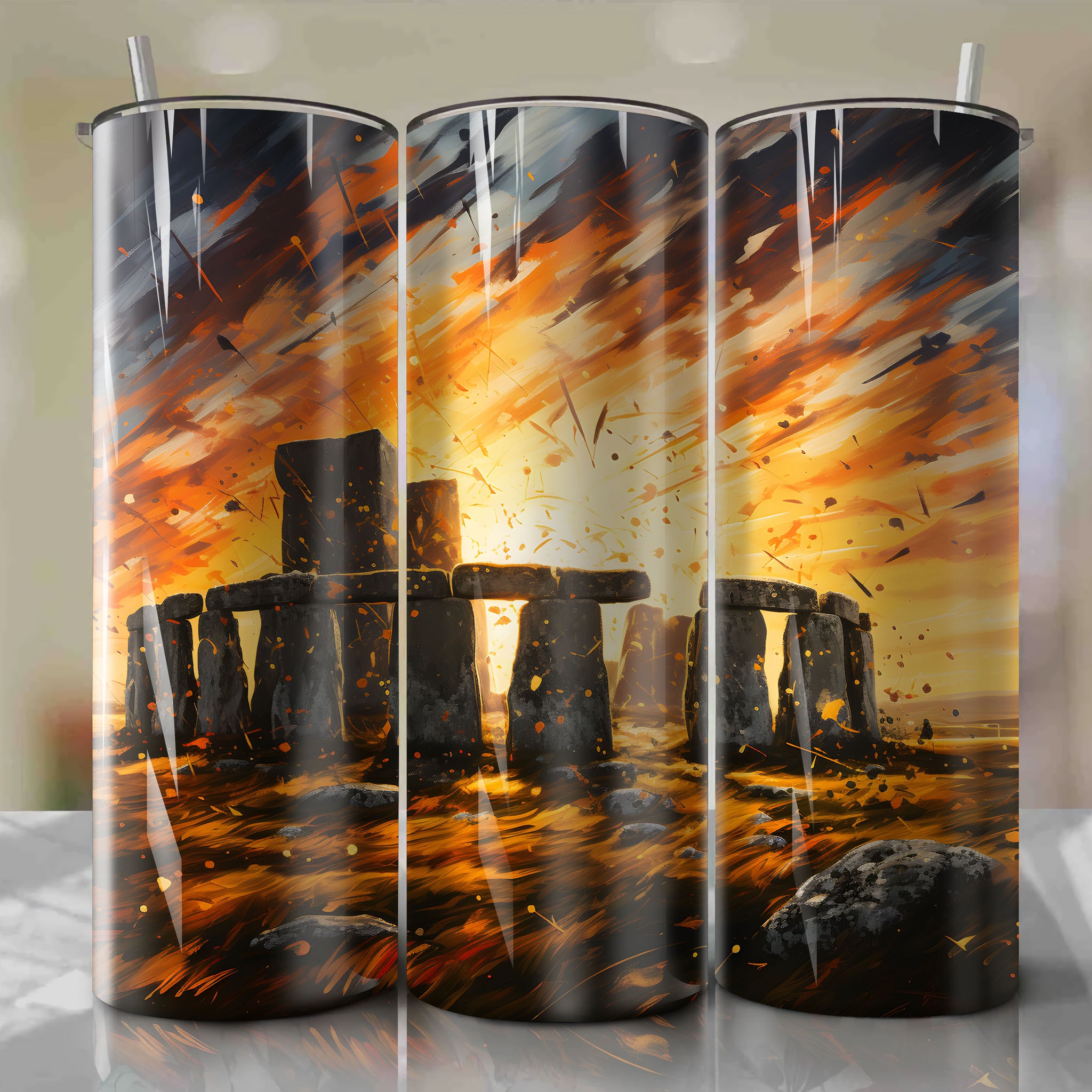 Abstract Painting: Swirling Patterns at Stonehenge in Windy Autumn (Tumbler Wrap)
