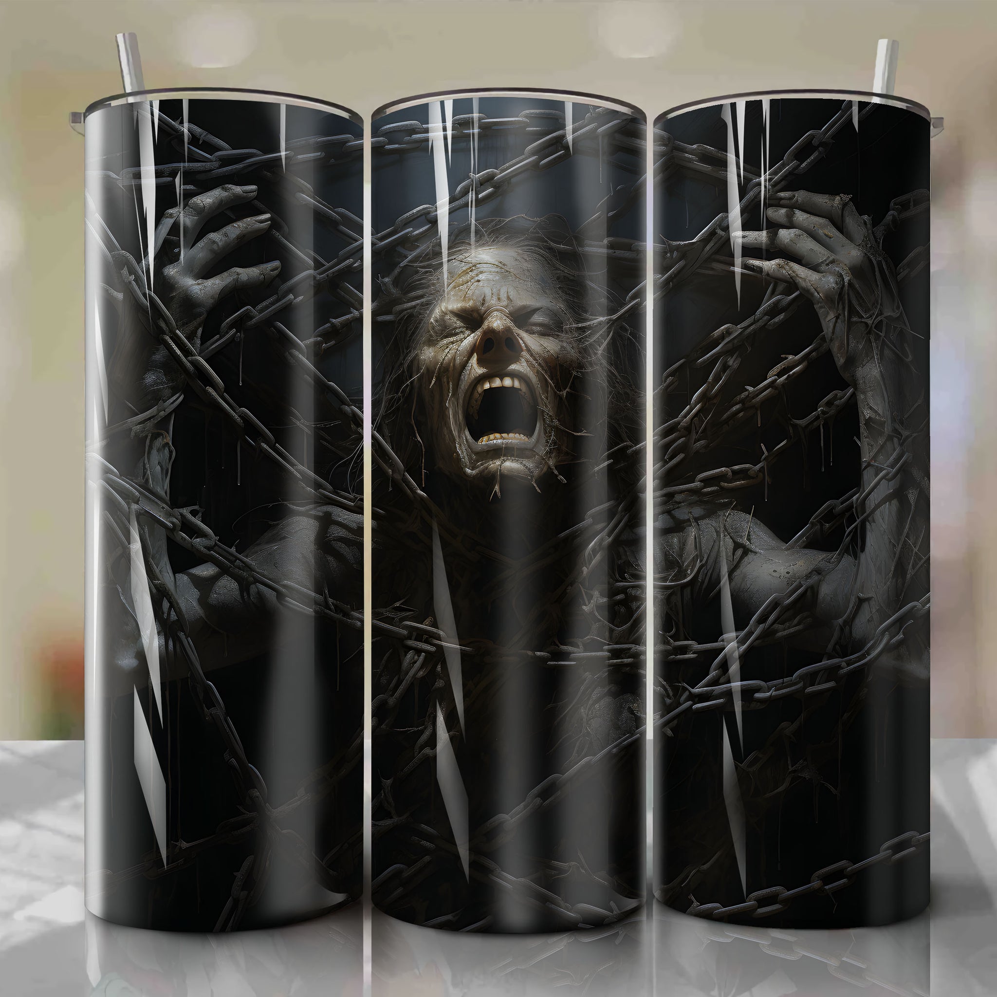 Tormented Ghost Emerges: A Haunting and Eerie Charcoal Drawing - Tumbler Wrap
