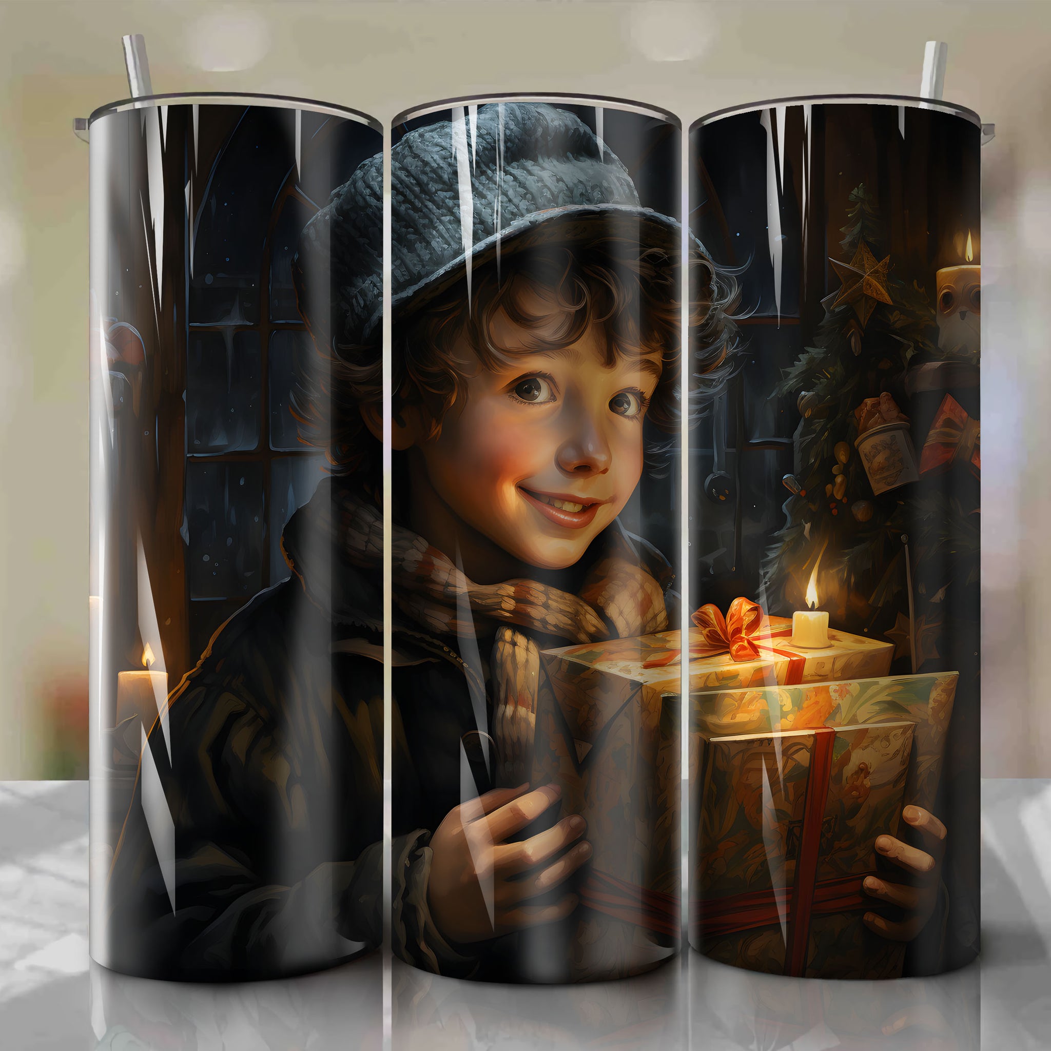 Tender and Hopeful: Tiny Tim Cratchit Emerges from Christmas Presents in Stunning Portrait
