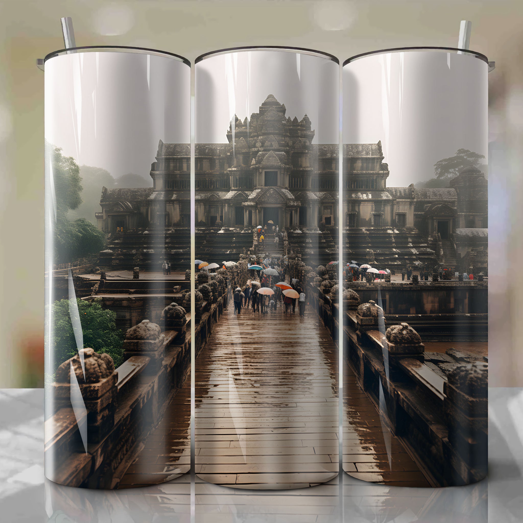 Tumbler Wrap: Angkor Wat, Cambodia in Autumn - Cloudy with Pointillism Bright Dots
