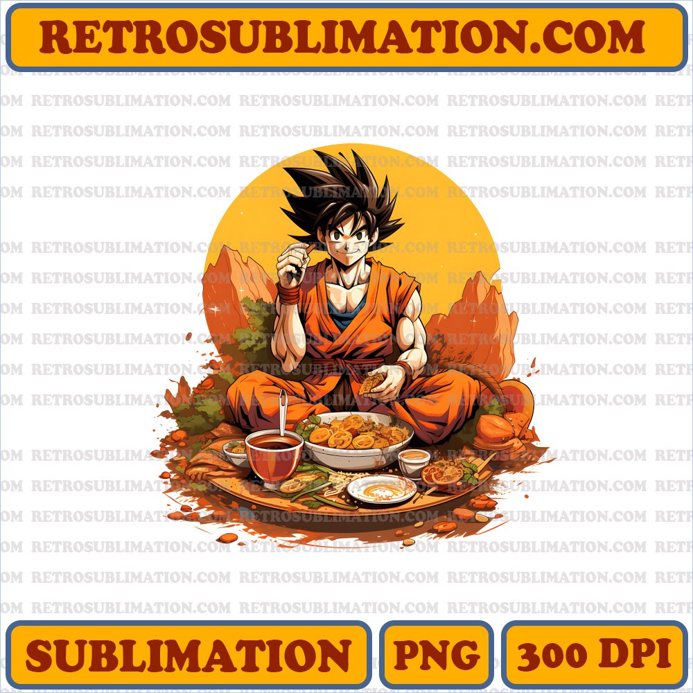 Relaxed Smirk - Thanksgiving Son Goku Digital Download for Sublimation - Unique Bootleg Style PNG Artwork
