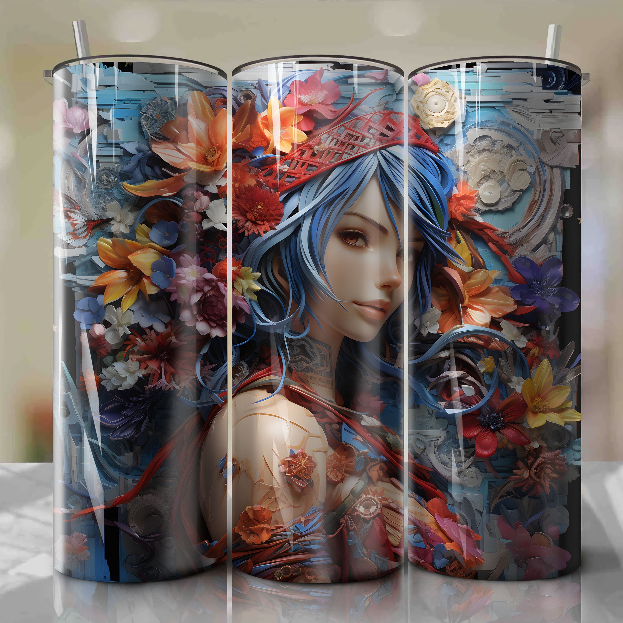 20 Oz Tumbler Wrap - Yuna (Final Fantasy X) | Mesmerizing 3D Visuals by Dan Mumford
