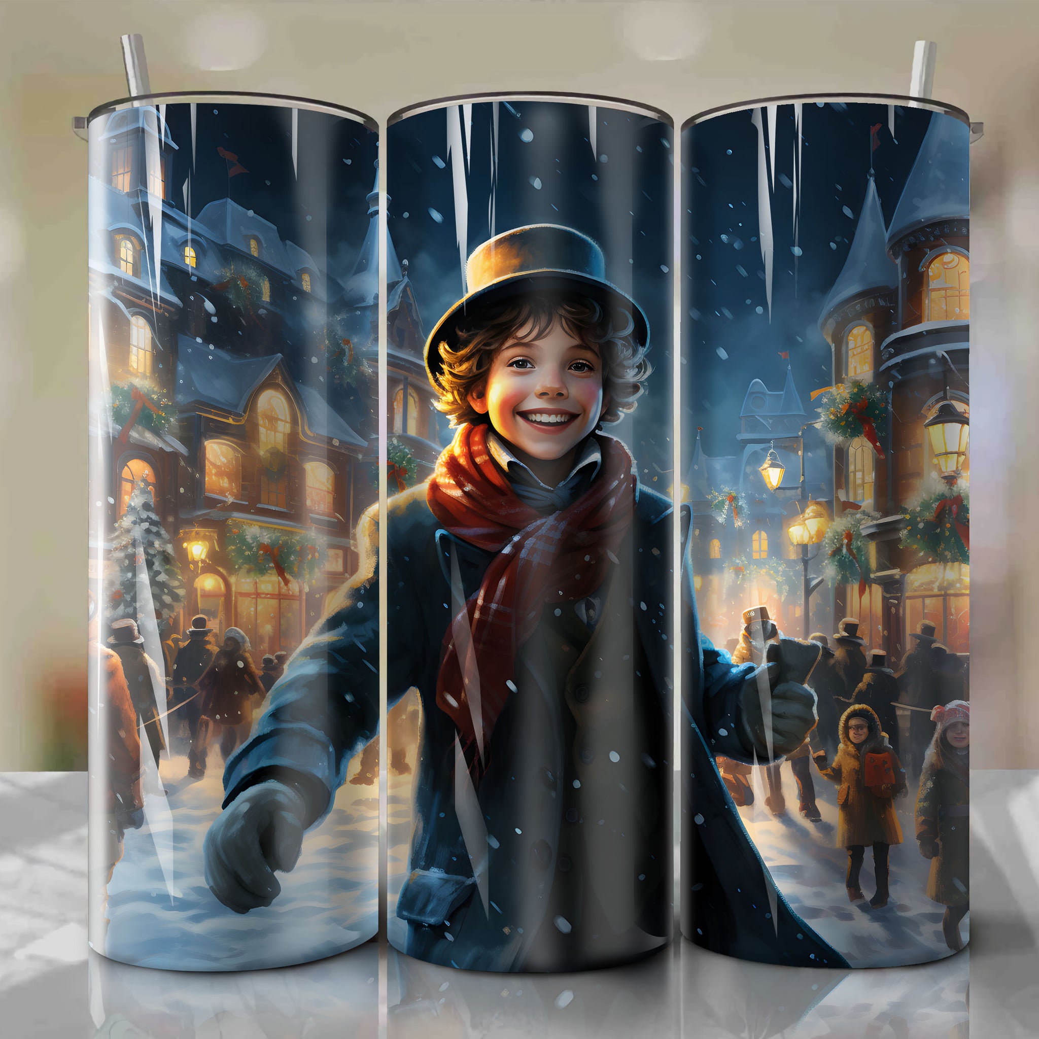 Cheerful Peter Cratchit: A Snowy Playground Illustration
or 
Youthful Innocence in a Snowy Playground: Peter Cratchit Illustration
or 
Festive Spirit: Peter Cratchit in a Winter Wonderland Illustration
