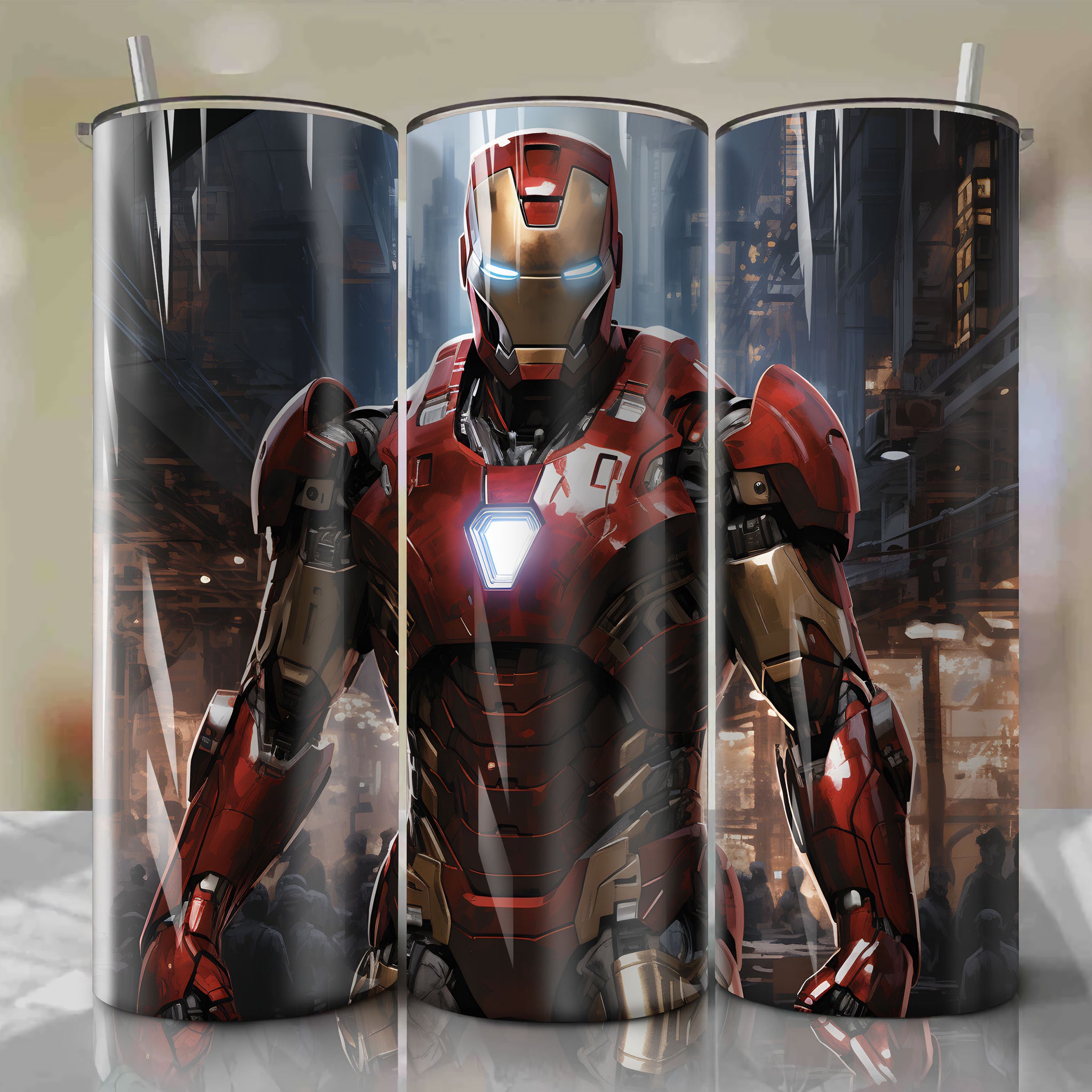 Tony Stark Transcends the 20 Oz Tumbler Wrap with Iron Man's Futuristic Brilliance
