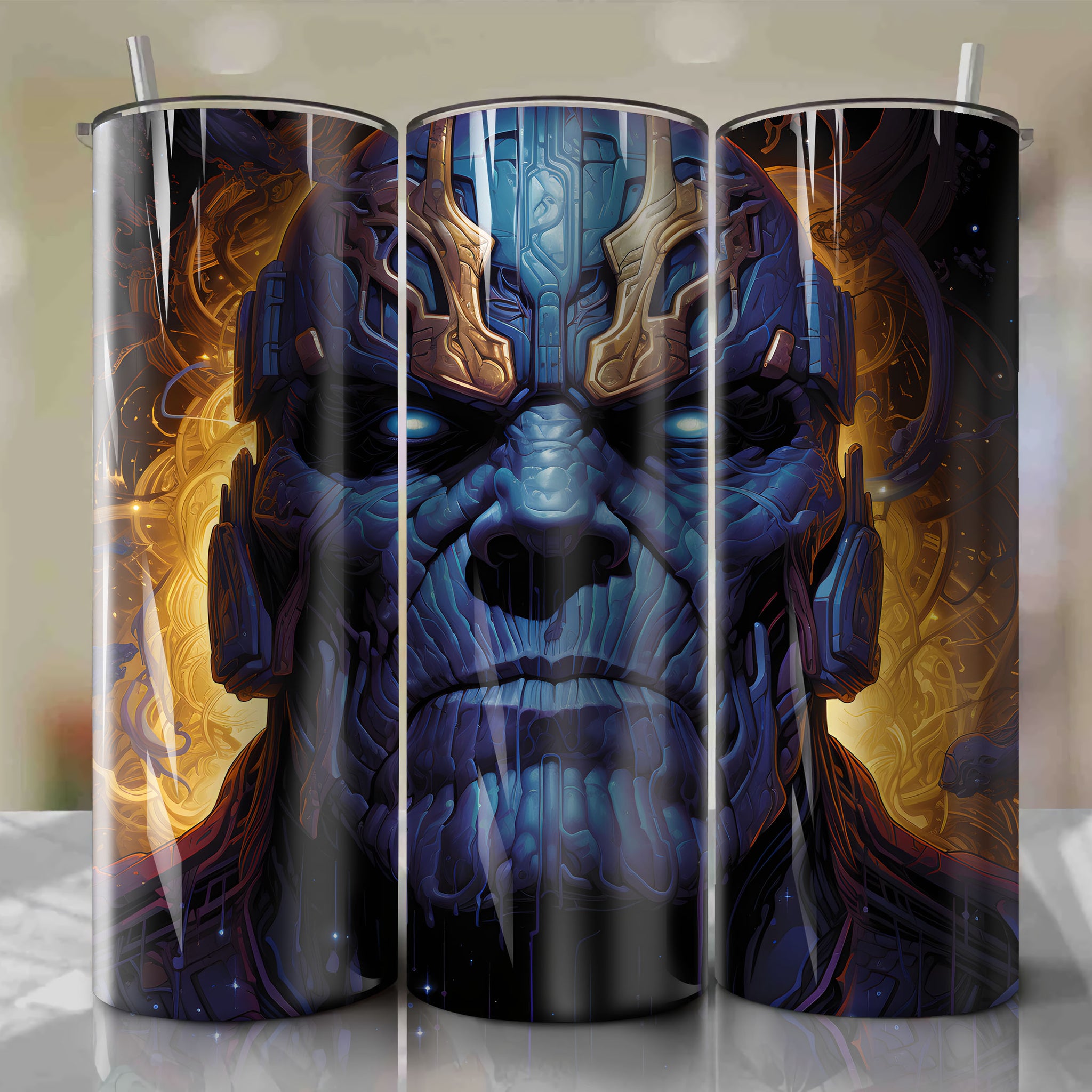 20 Oz Tumbler Wrap - Embodying the Power of Thanos in Stunning Cosmic Art
