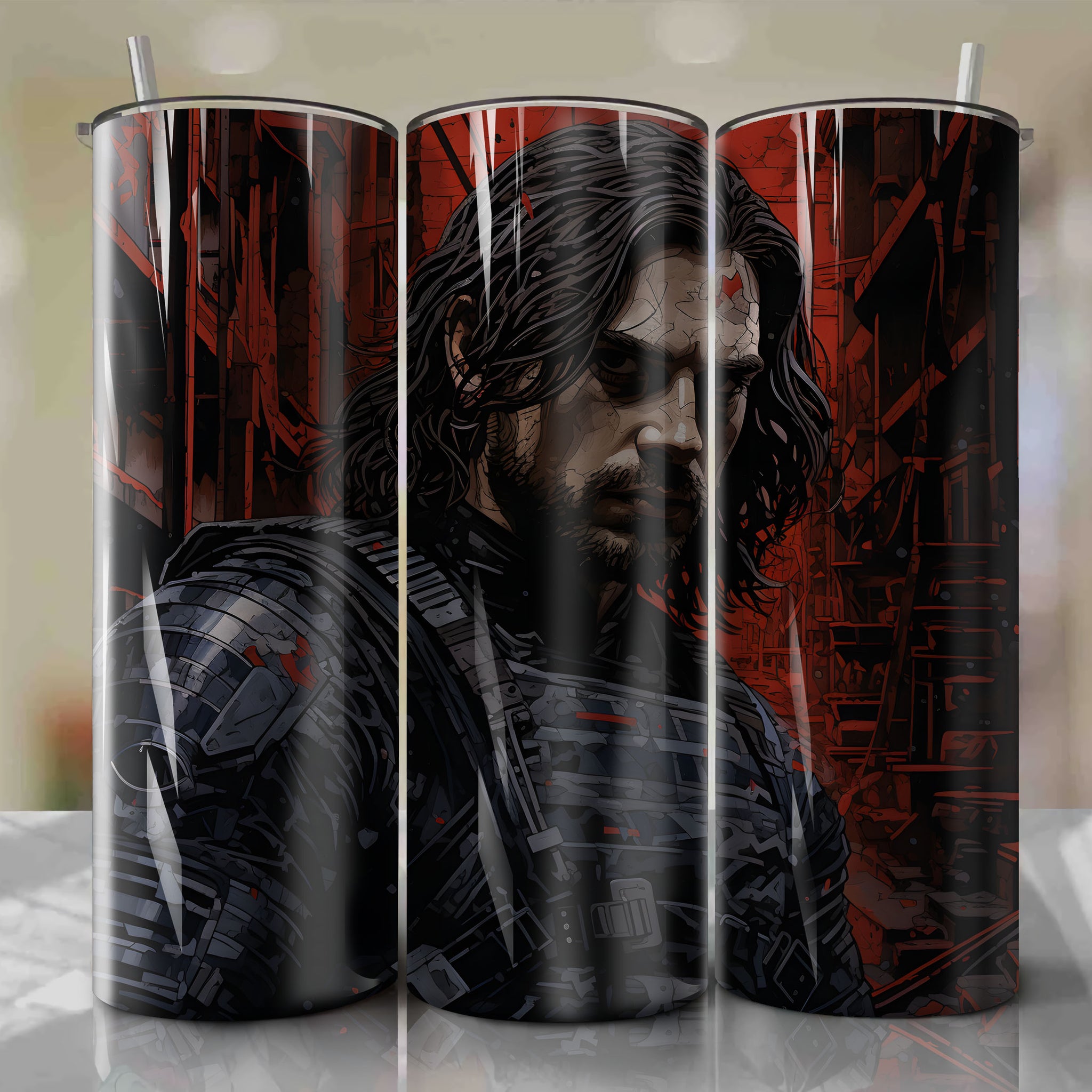 20 Oz Tumbler Wrap for Winter Soldier - Embodying Redemption and Resilience in Stunning Graphite Artwork
