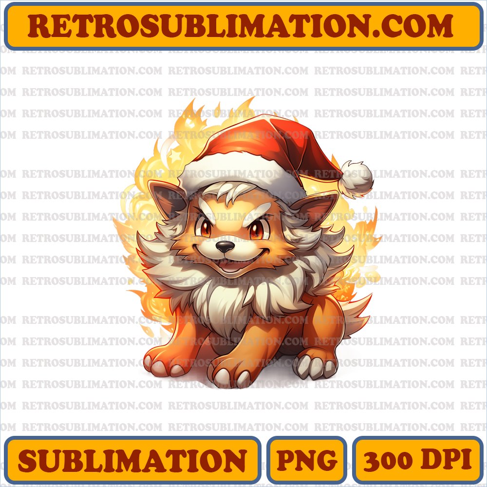Arcanine Santa Hat - Joyful Fire-Type Pokemon - PNG Digital Download
