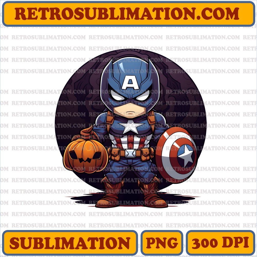 Superhero Captain America Halloween PNG Digital Download - Keep Kids Safe with a Protective Aura - Unique Bootleg Style - Power Words - Creative Sublimation Design
