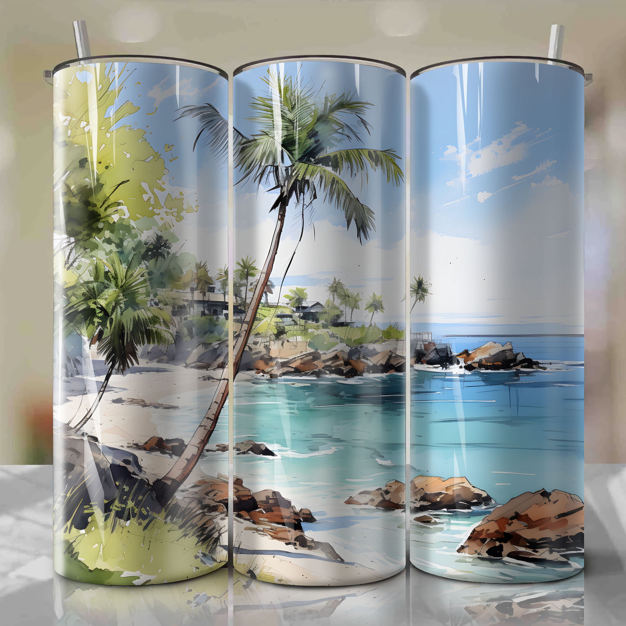 Caribbean Autumn: Clear Sky Landscape Tumbler Wrap
